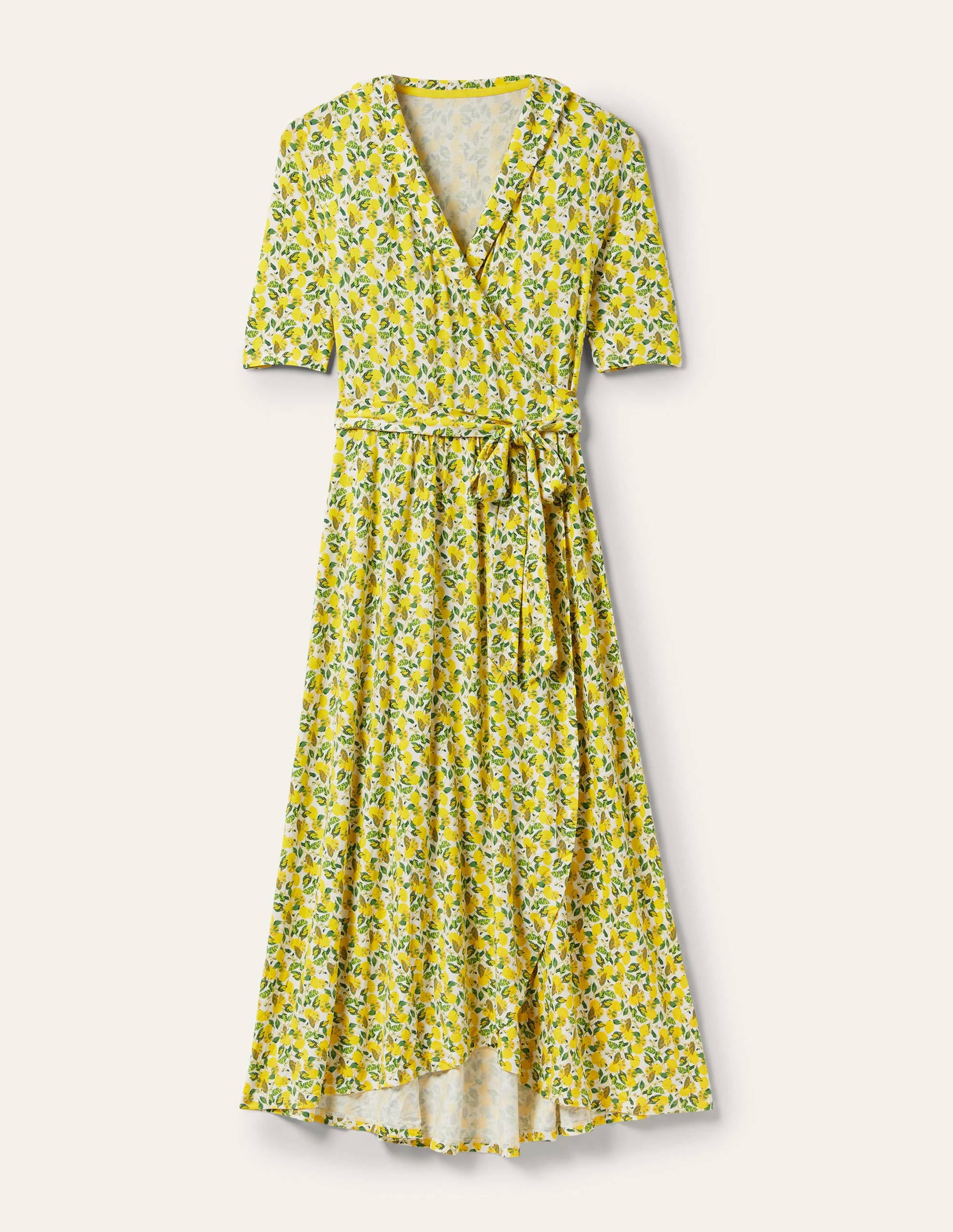 Lavinia Jersey Wrap Dress-Ivory, Lemon Vine - Image 5