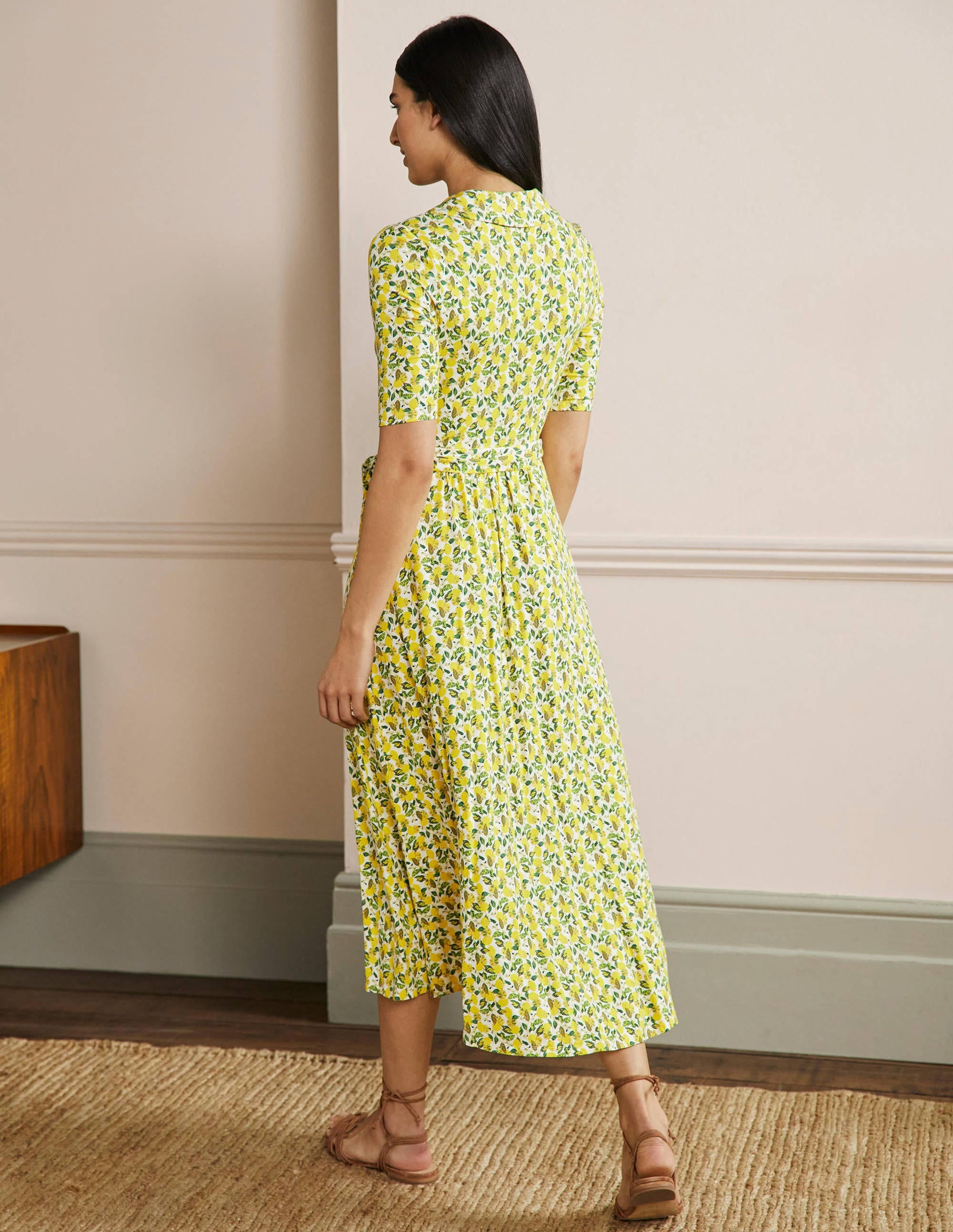 Lavinia Jersey Wrap Dress-Ivory, Lemon Vine - Image 3