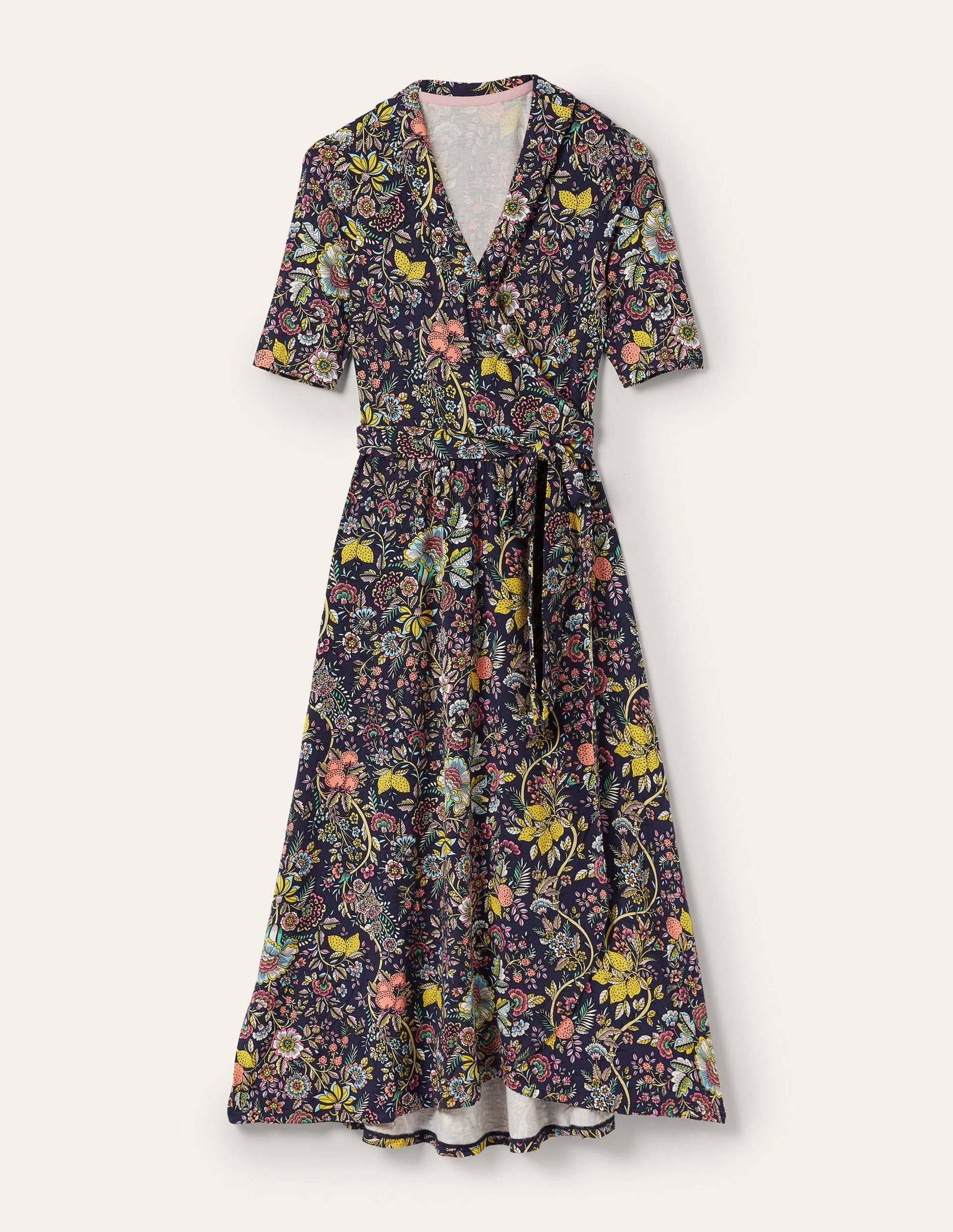 Lavinia Jersey Wrap Dress-Navy, Tropic Meadow-5