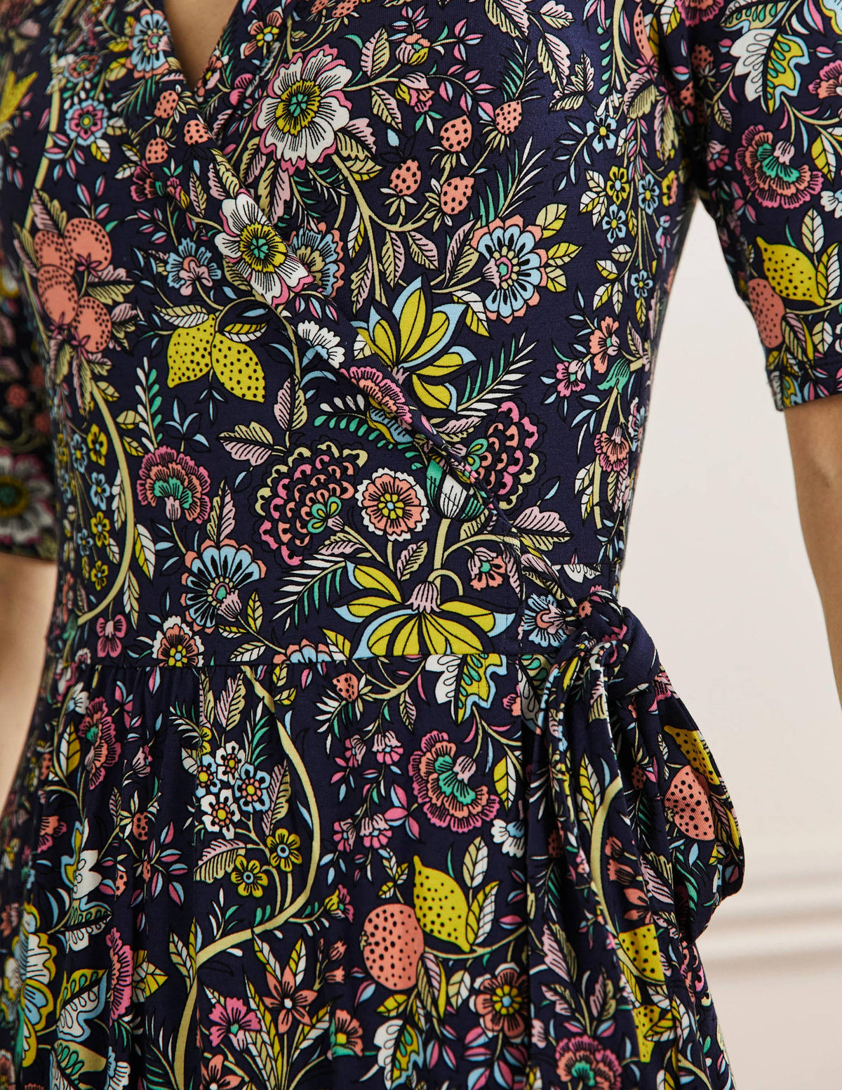 Lavinia Jersey Wrap Dress-Navy, Tropic Meadow - Image 2