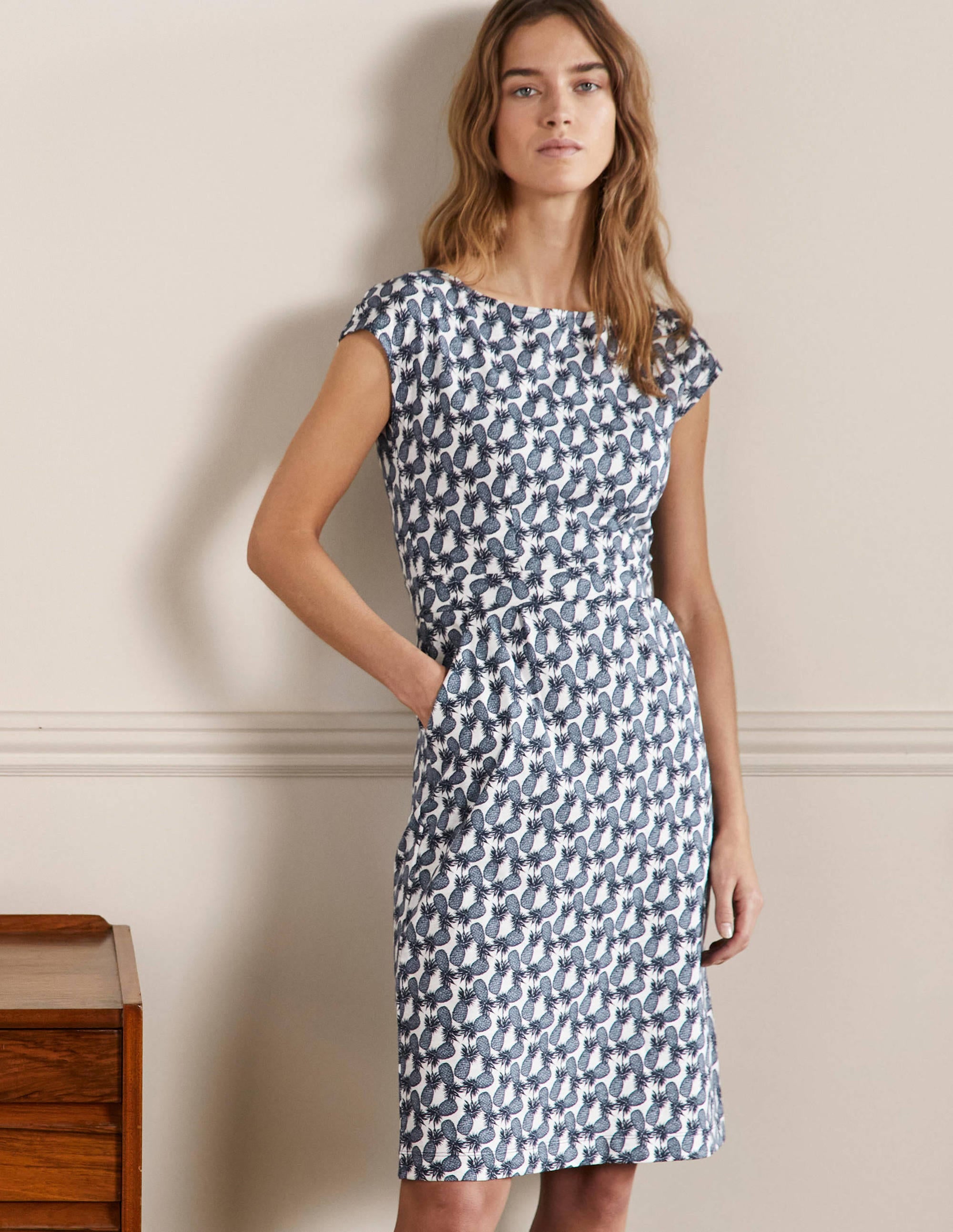 Florrie Jersey Dress-Ivory, Pineapple cluster - Image 1