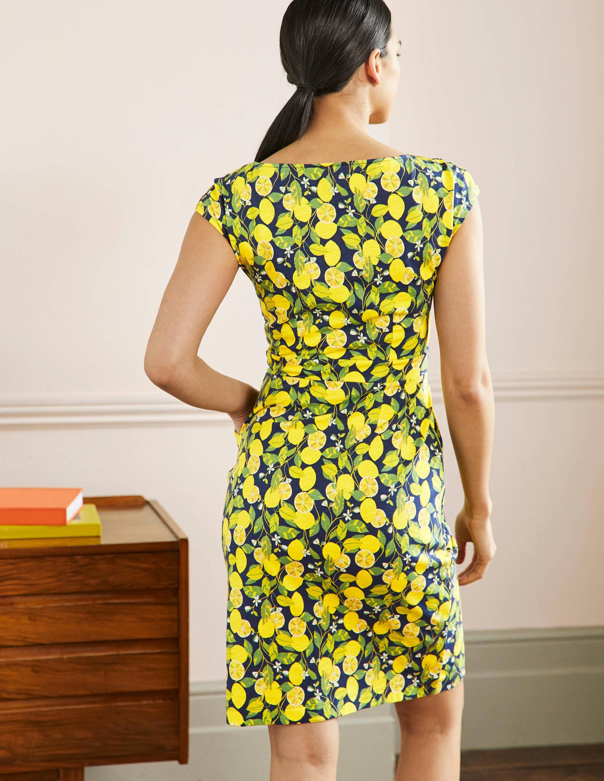 Florrie Jersey Dress-French Navy, Lemon Vine - Image 3