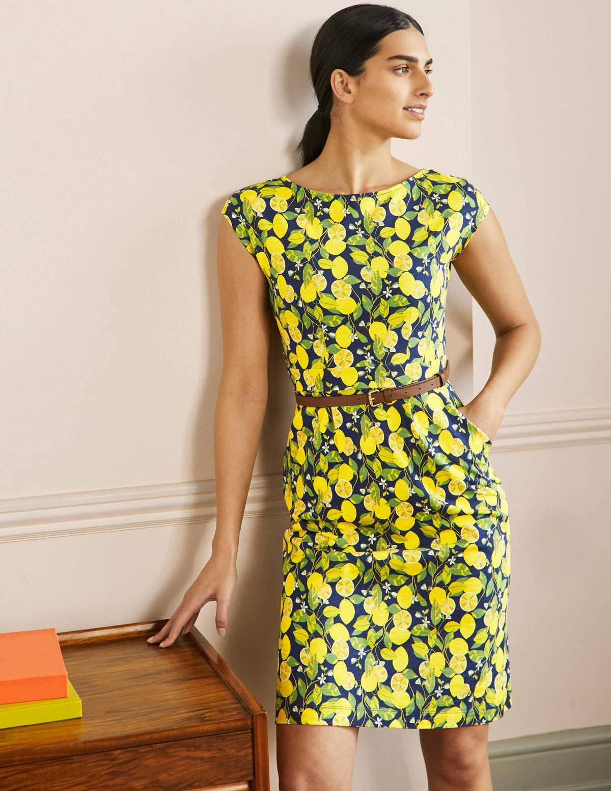 Florrie Jersey Dress-French Navy, Lemon Vine - Image 4