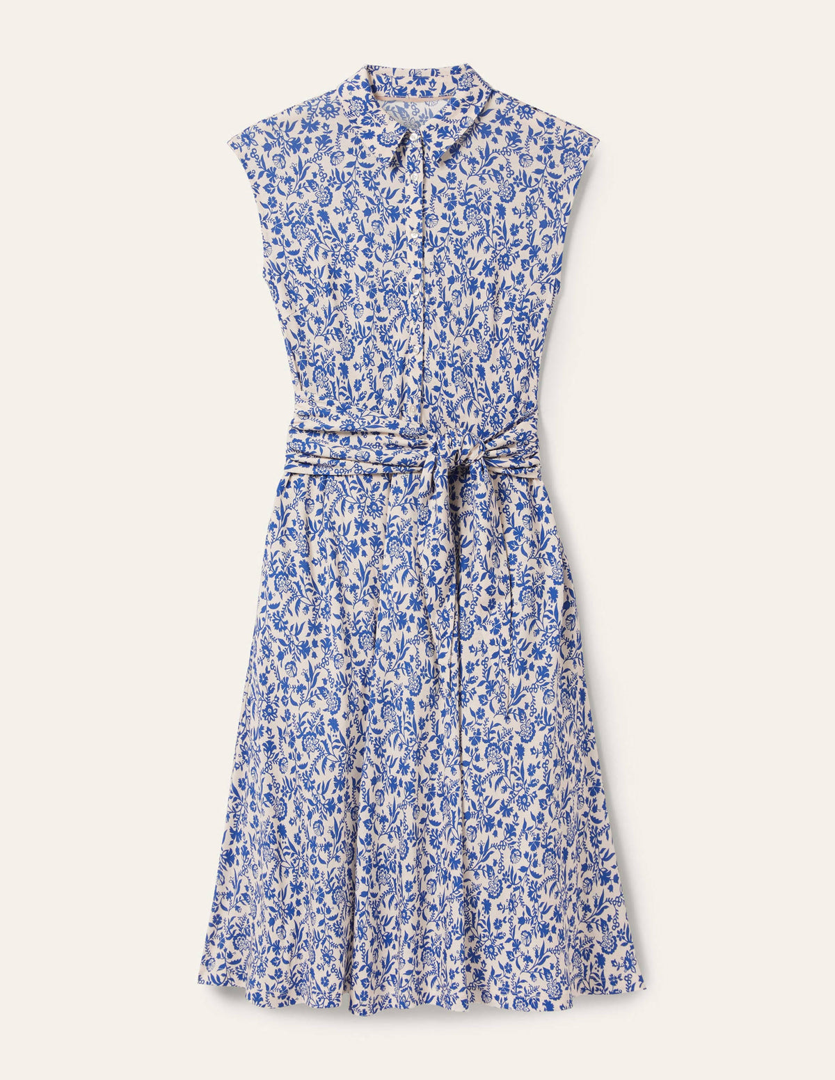 Tie Waist Jersey Shirt Dress-French Navy, Flora Charm - Image 6