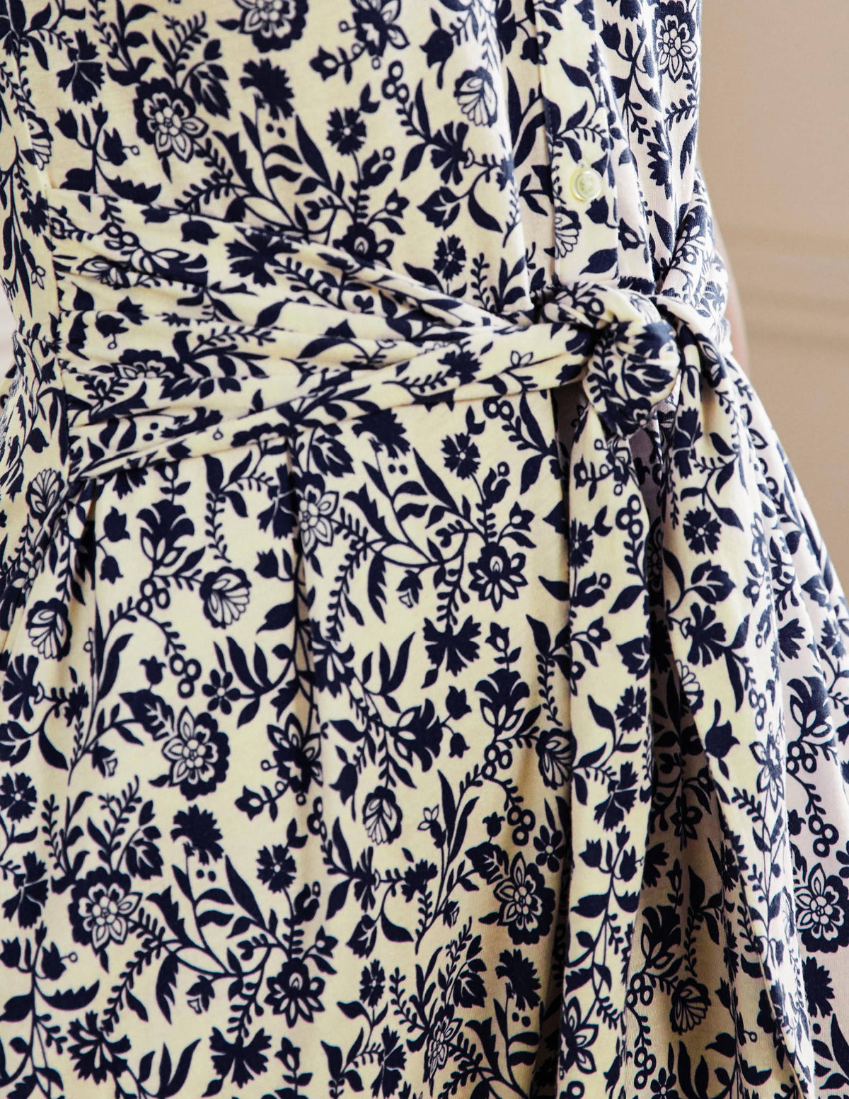 Tie Waist Jersey Shirt Dress-French Navy, Flora Charm - Image 2