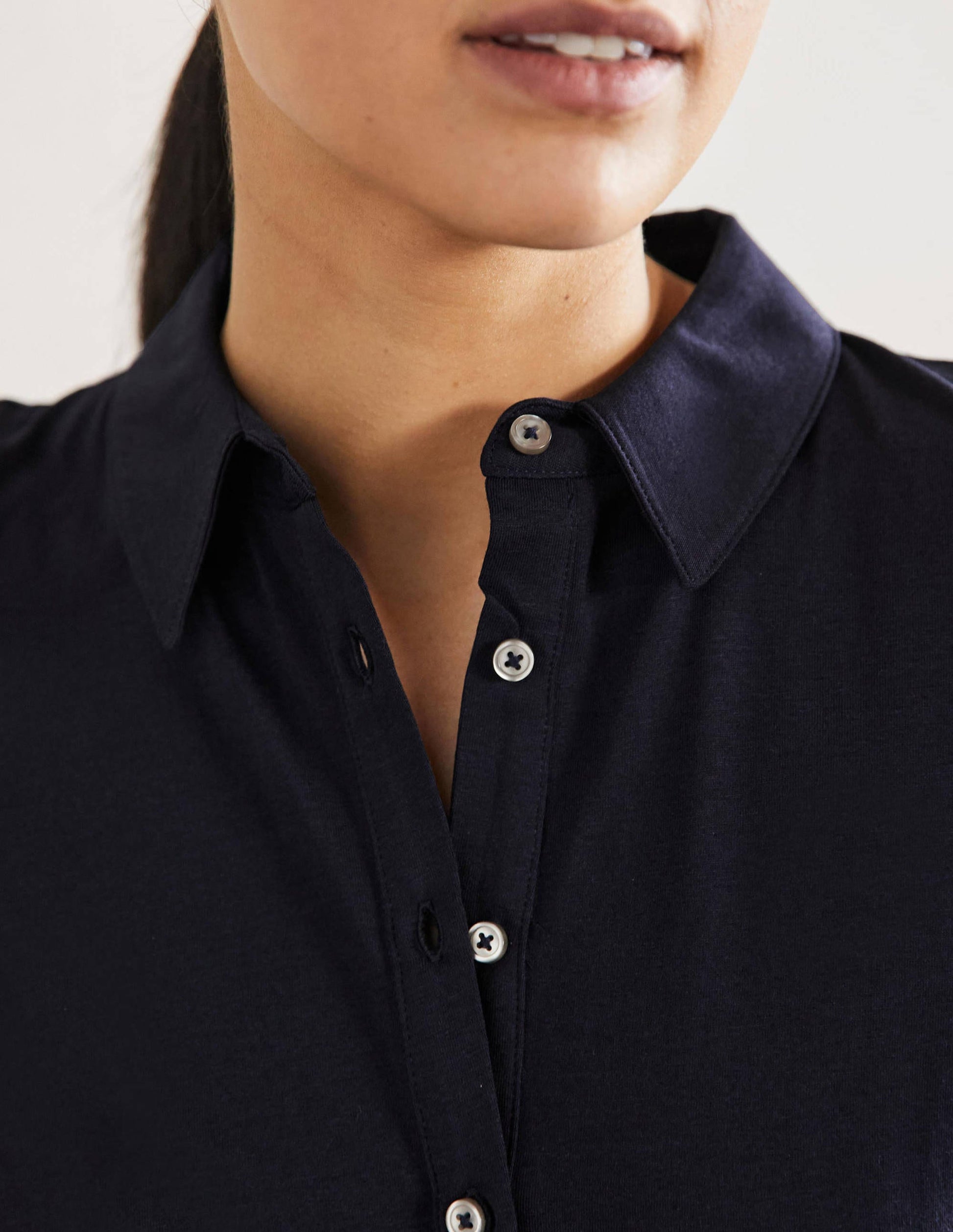 Tie Waist Jersey Shirt Dress-Navy-2