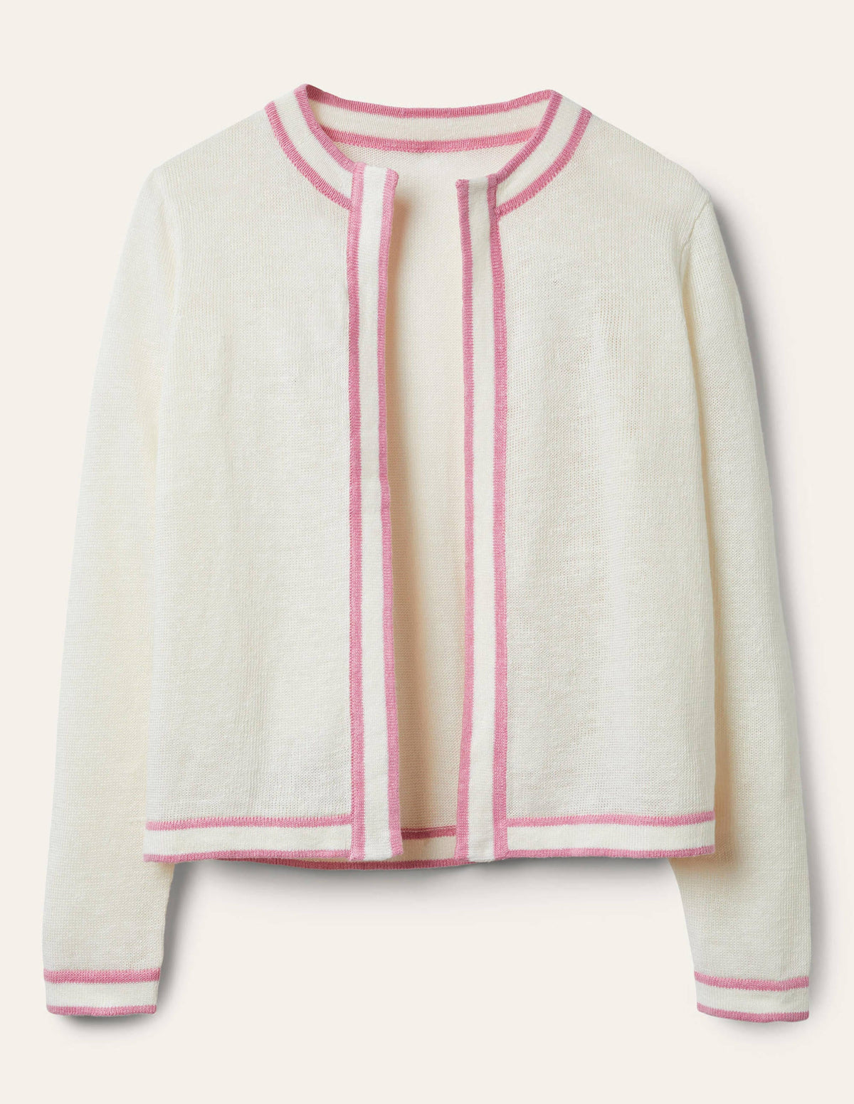 Stripe Trim Linen Cardigan-Ivory - Image 5