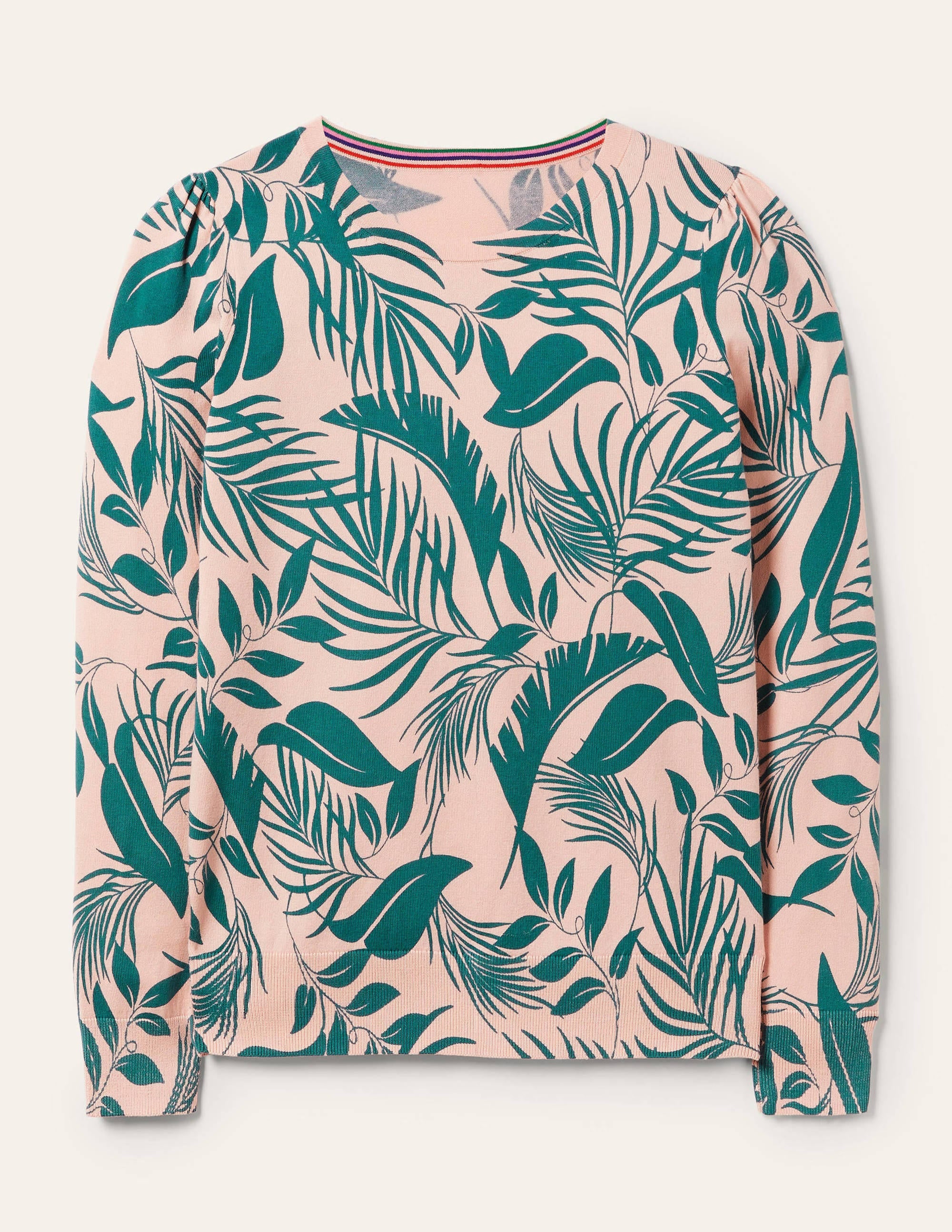 Cotton Crew Neck Jumper-Milkshake, Tropic Foliage - Image 5