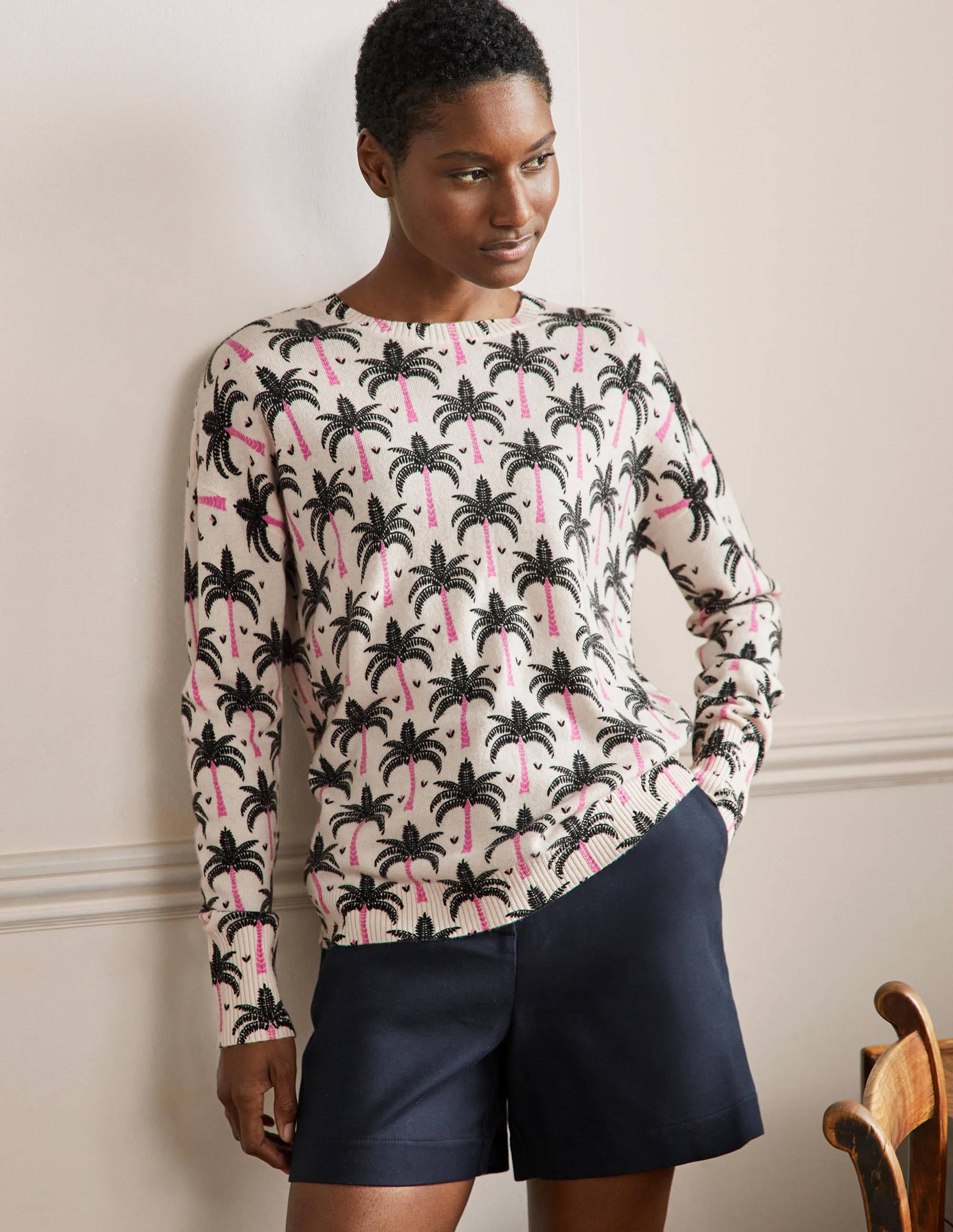Margot Cashmere Jumper-Ivory, Paradise Palm - Image 4