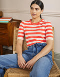 Cotton Crew Knitted Top-Milkshake, Bright Papaya