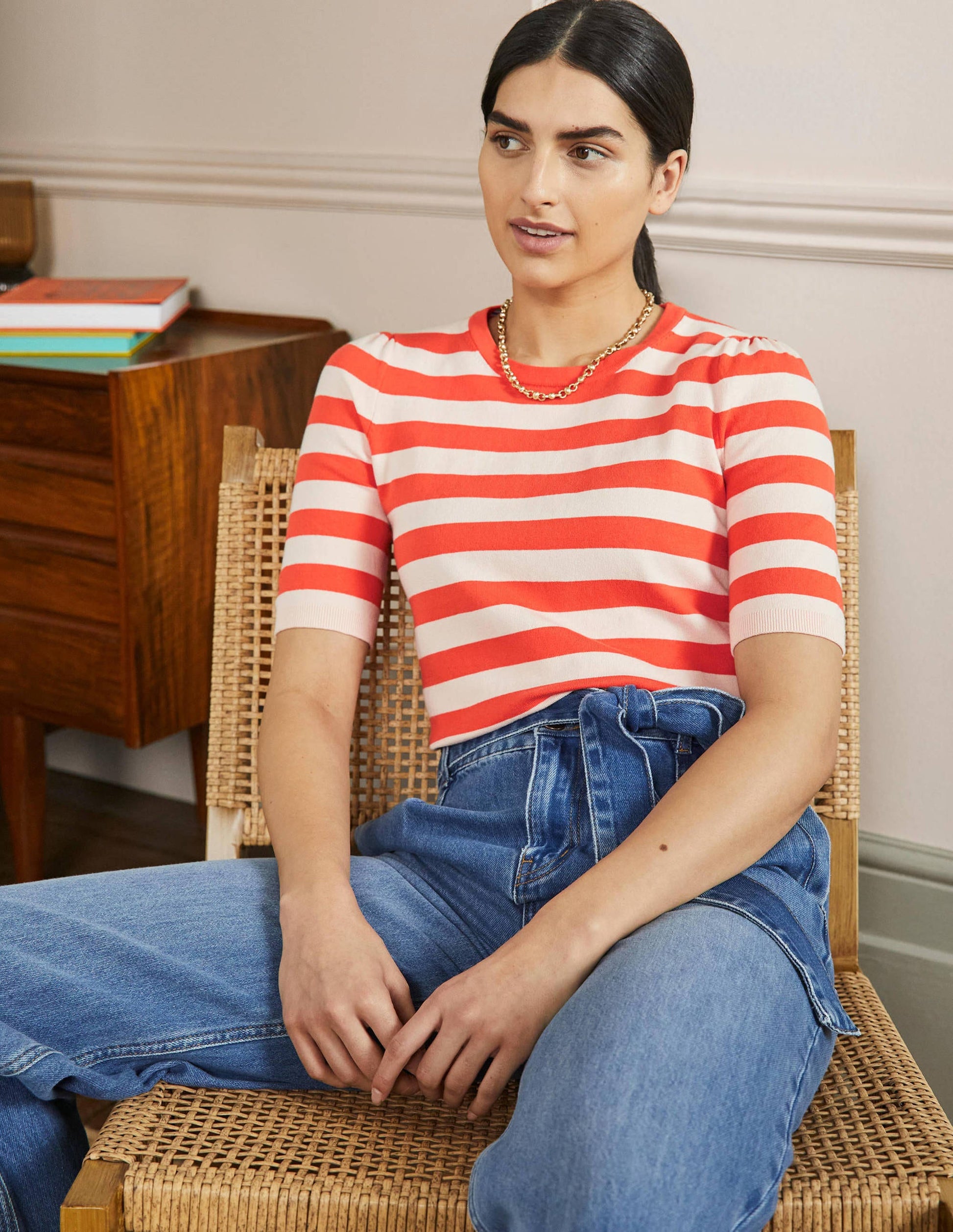Cotton Crew Knitted Top-Milkshake, Bright Papaya-1