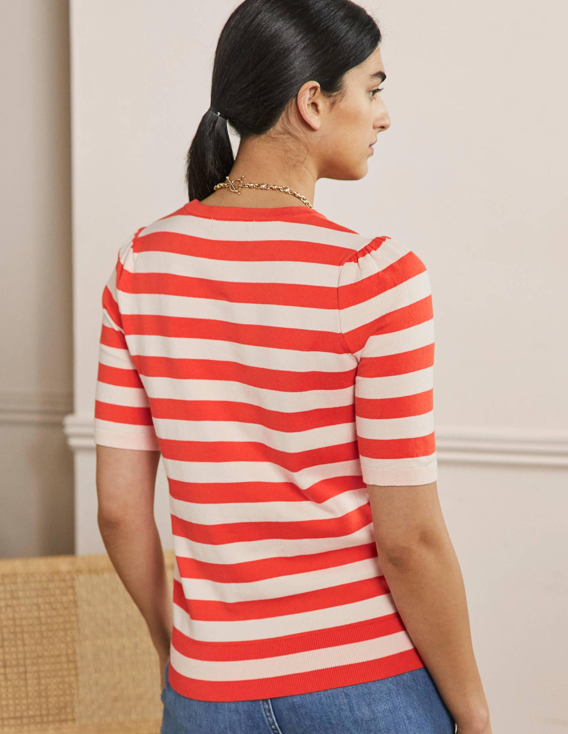 Cotton Crew Knitted Top-Milkshake, Bright Papaya-3
