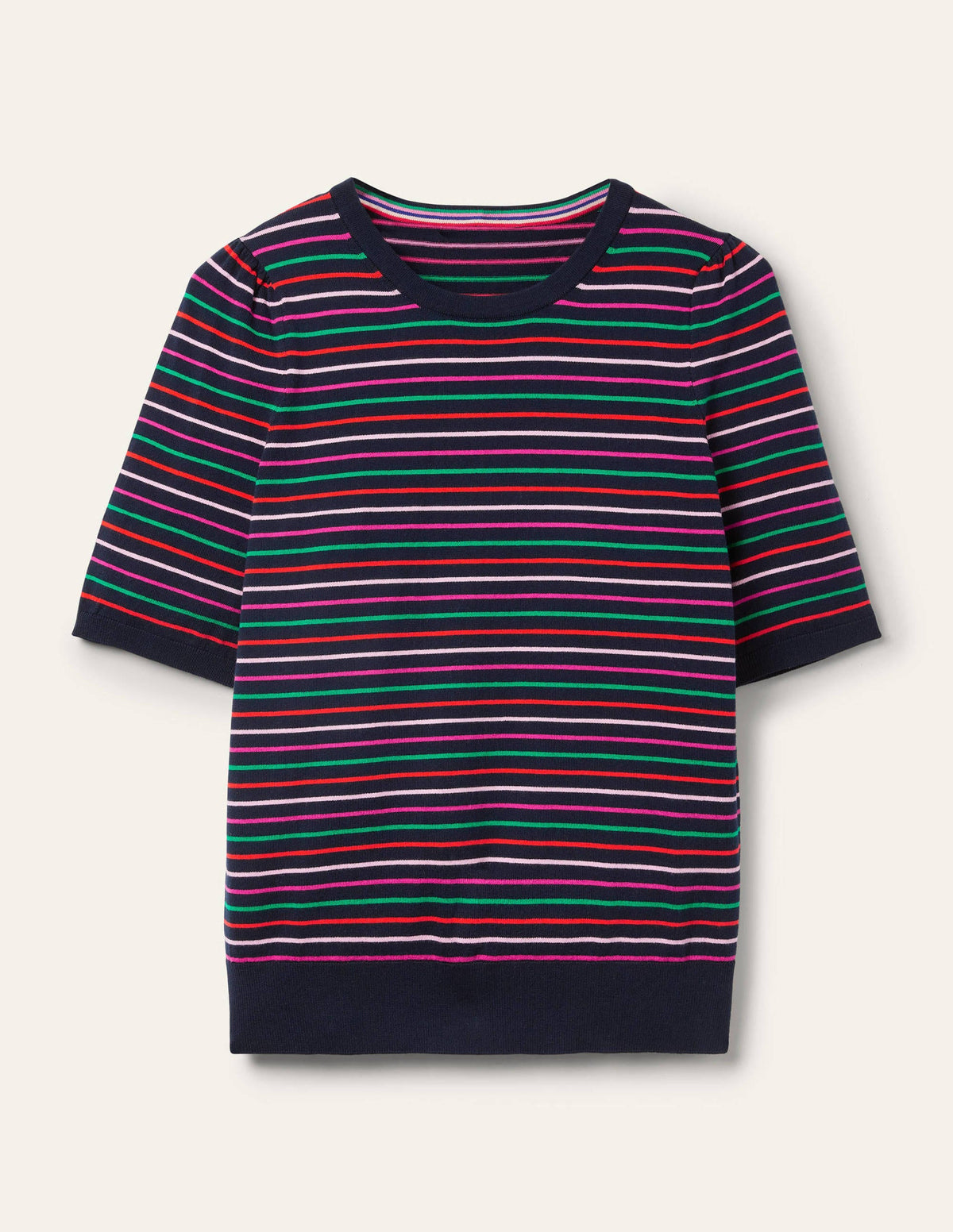 Cotton Crew Knitted Top-Navy, Multi Stripe - Image 5