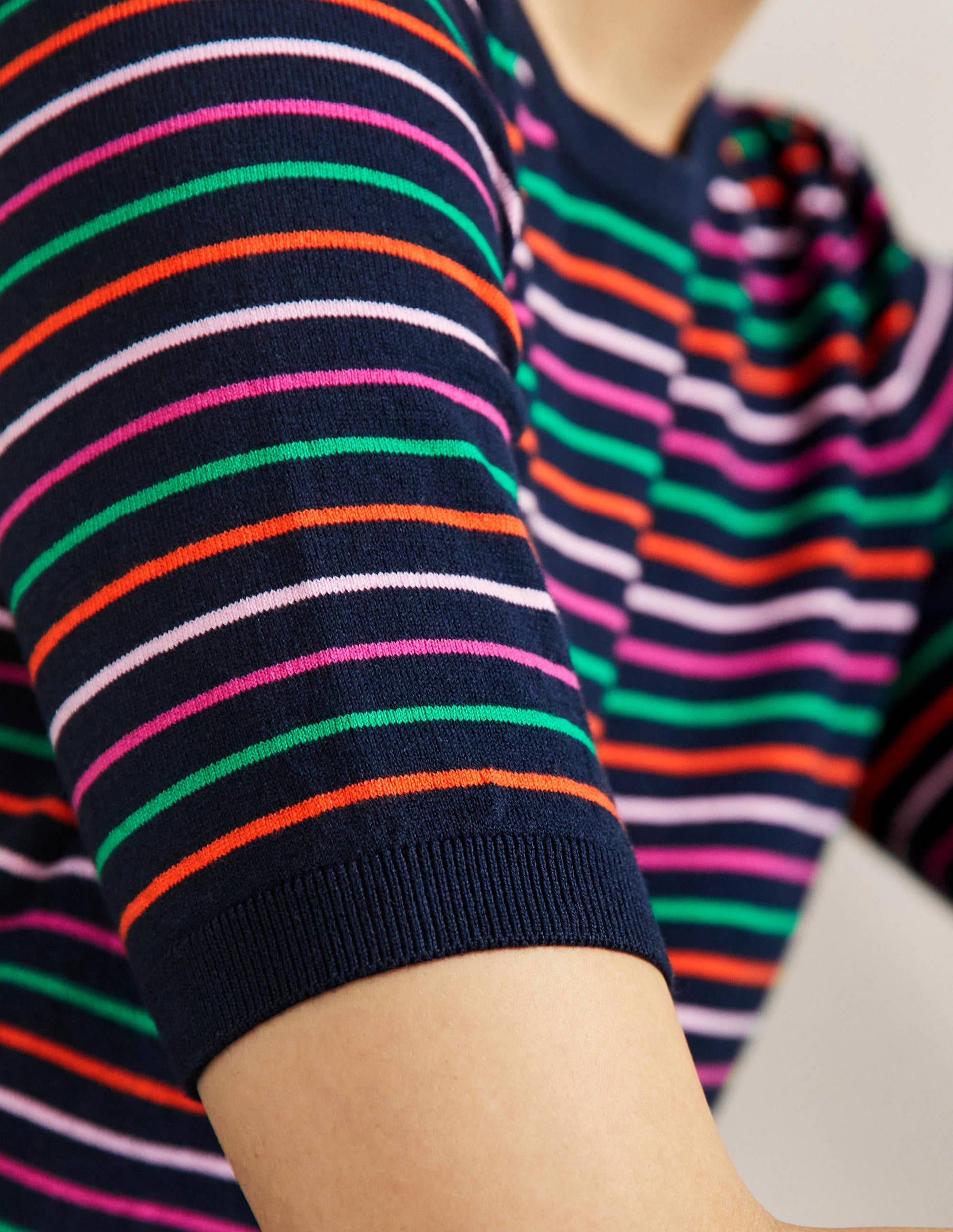 Cotton Crew Knitted Top-Navy, Multi Stripe - Image 2