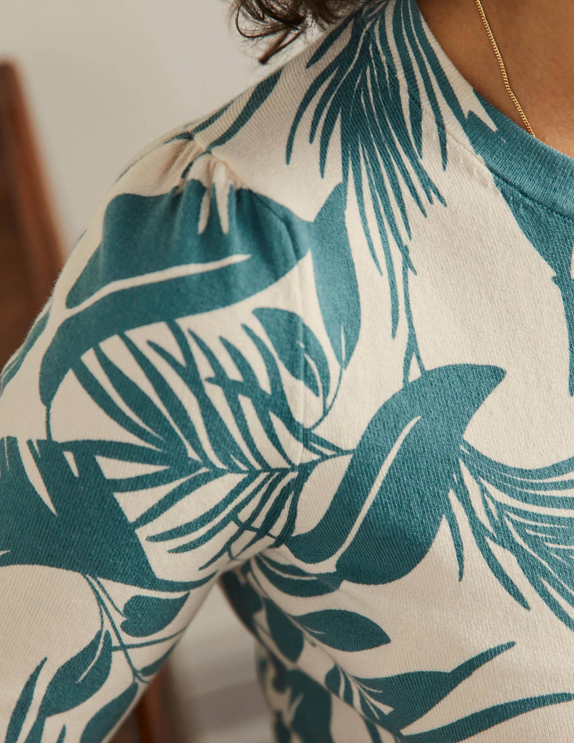 Cotton Crew Knitted Top-Milkshake, Tropic Foliage-2