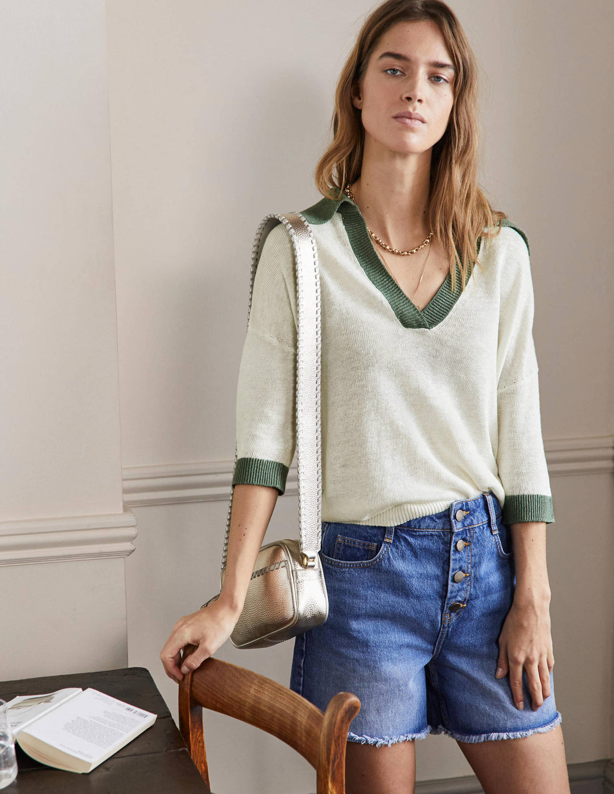Linen Collared Jumper-Ivory, Alder - Image 1