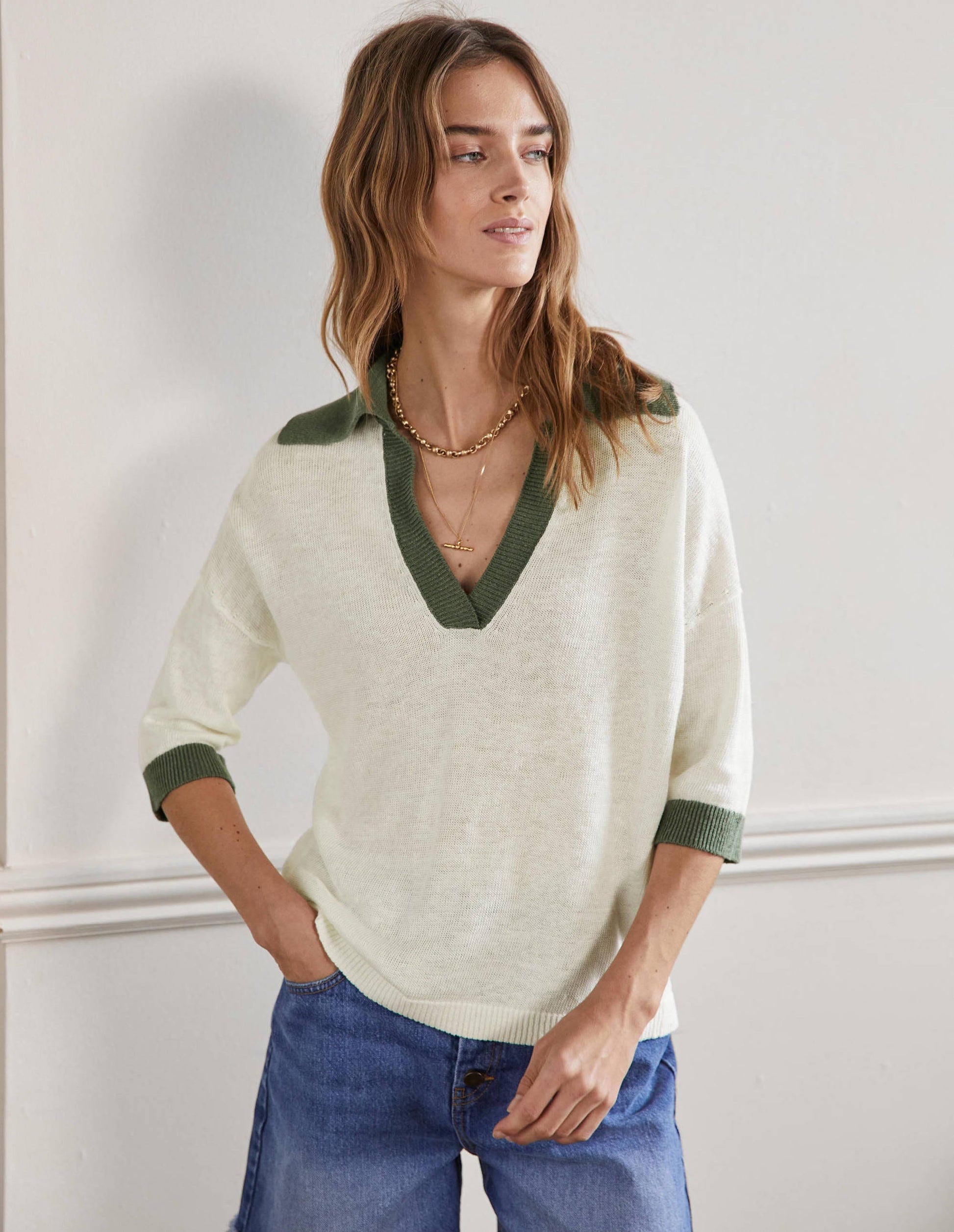 Linen Collared Jumper-Ivory, Alder-4