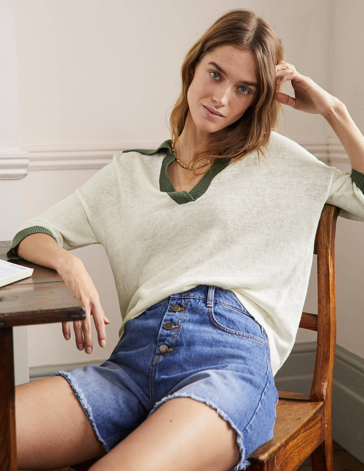Linen Collared Jumper-Ivory, Alder-5