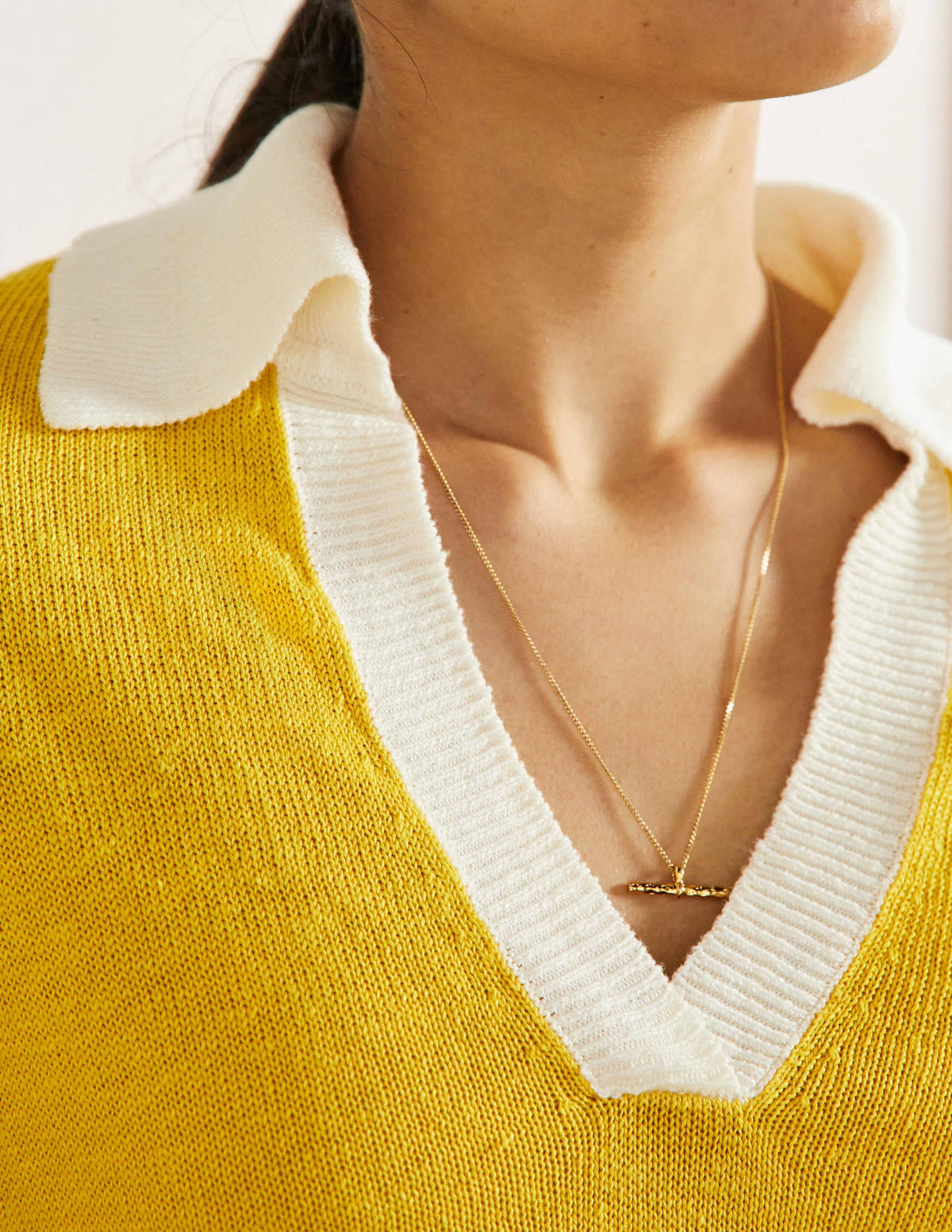 Linen Collared Jumper-Lemon Fizz, Ivory - Image 2