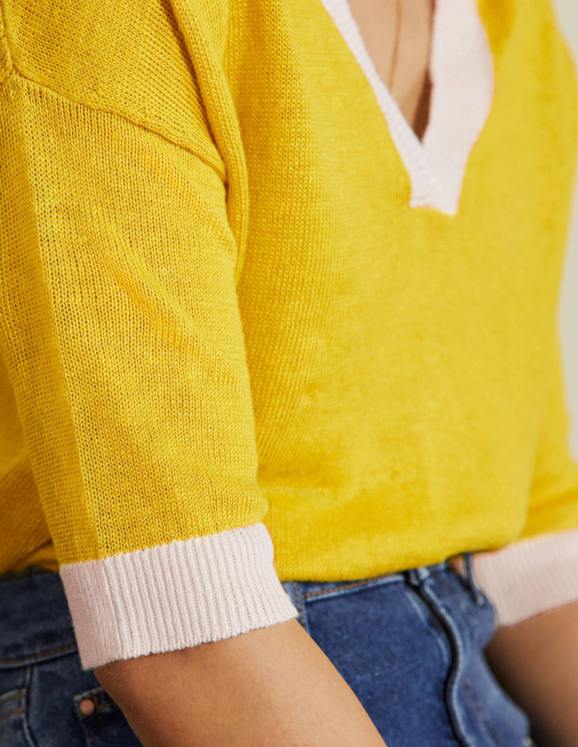 Linen Collared Jumper-Lemon Fizz, Ivory - Image 5