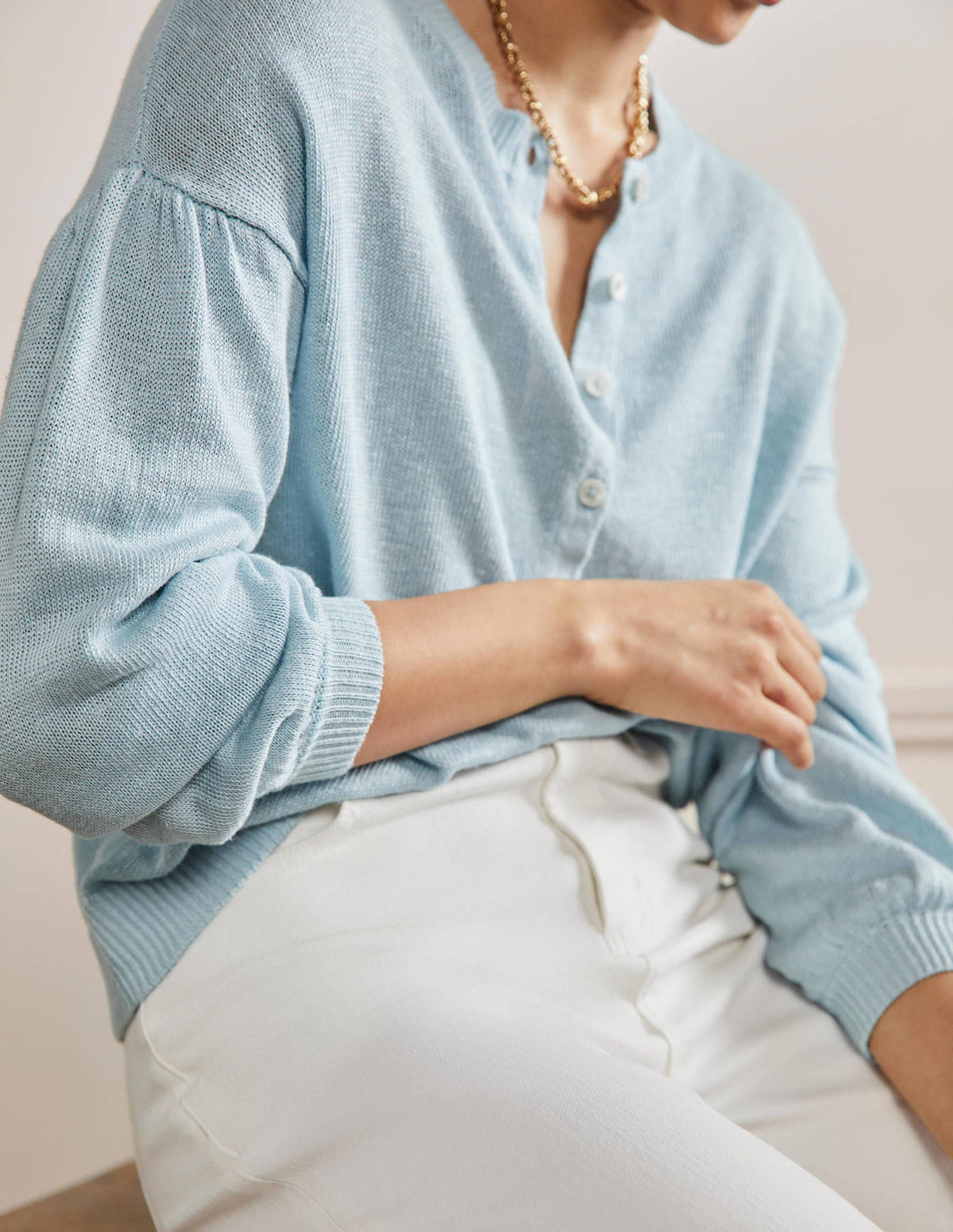 Leandra Linen Henley Jumper-Dawn Sky - Image 2