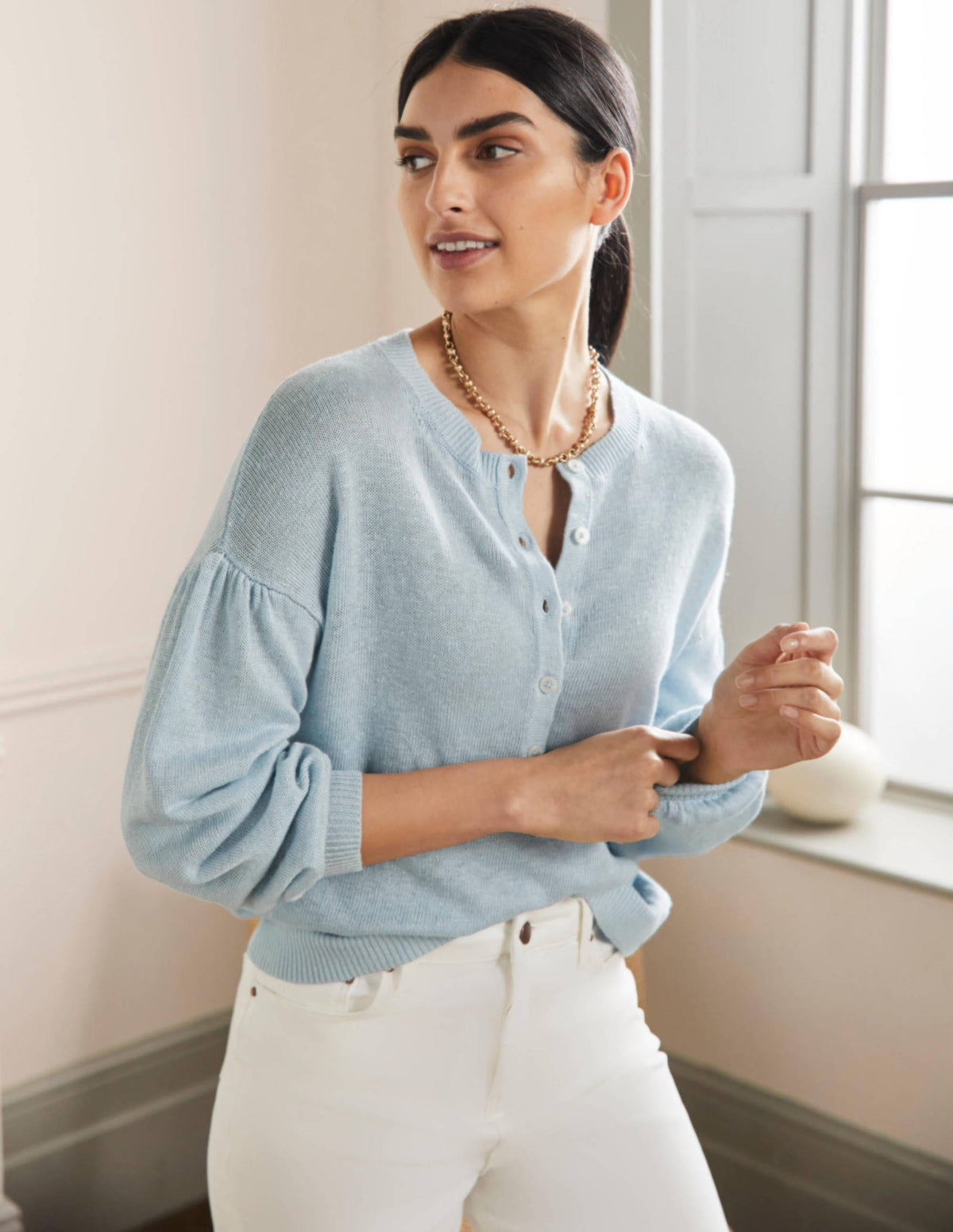 Leandra Linen Henley Jumper-Dawn Sky - Image 4