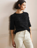 Claudia Textured Knitted Top-Black