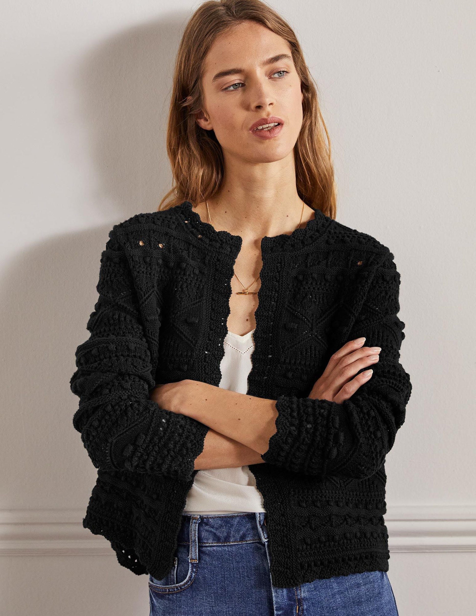 Claudia Textured Knit Cardigan-Black-1