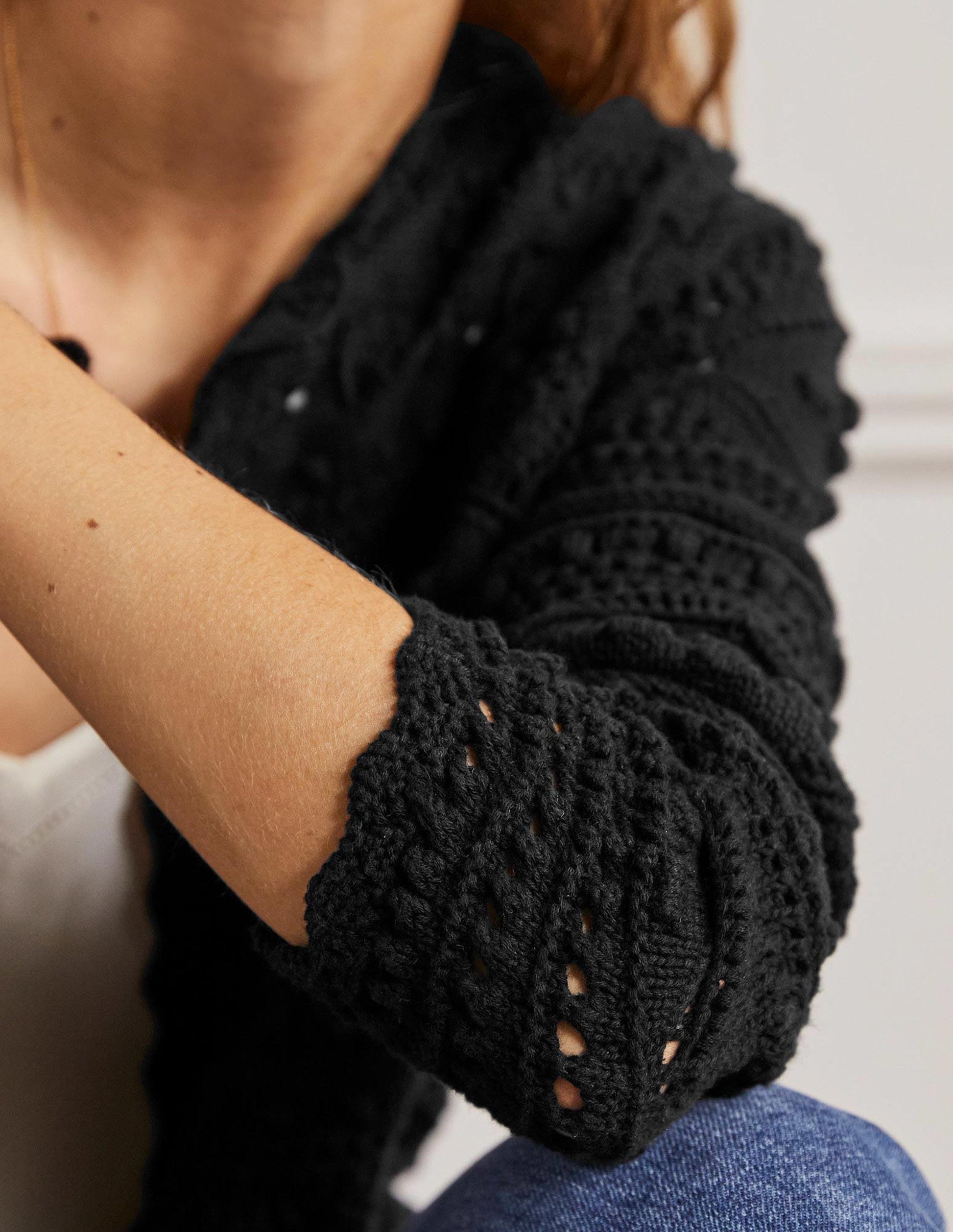 Claudia Textured Knit Cardigan-Black-2