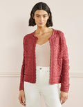 Claudia Textured Knit Cardigan-Dusty Red