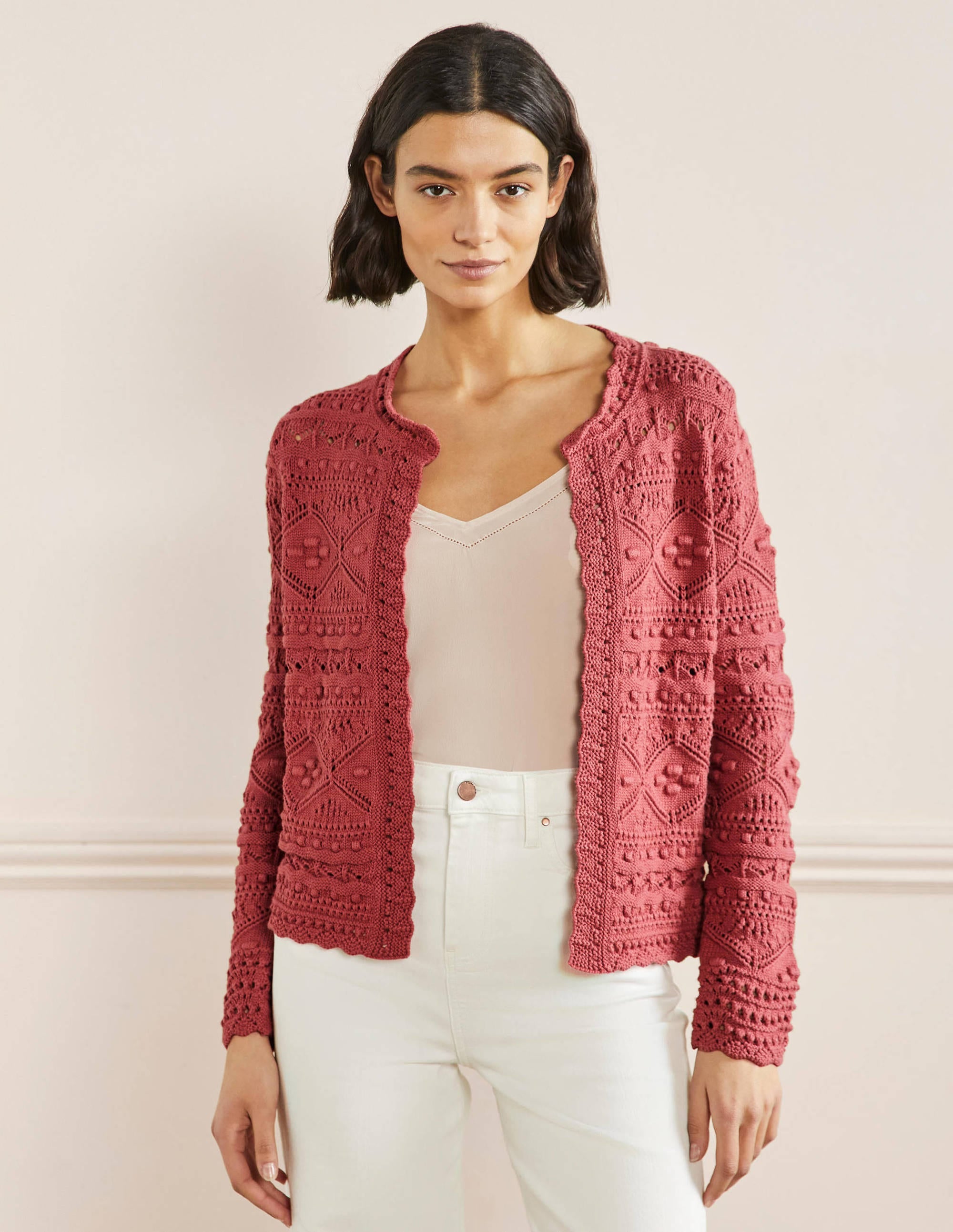 Claudia Textured Knit Cardigan-Dusty Red - Image 1