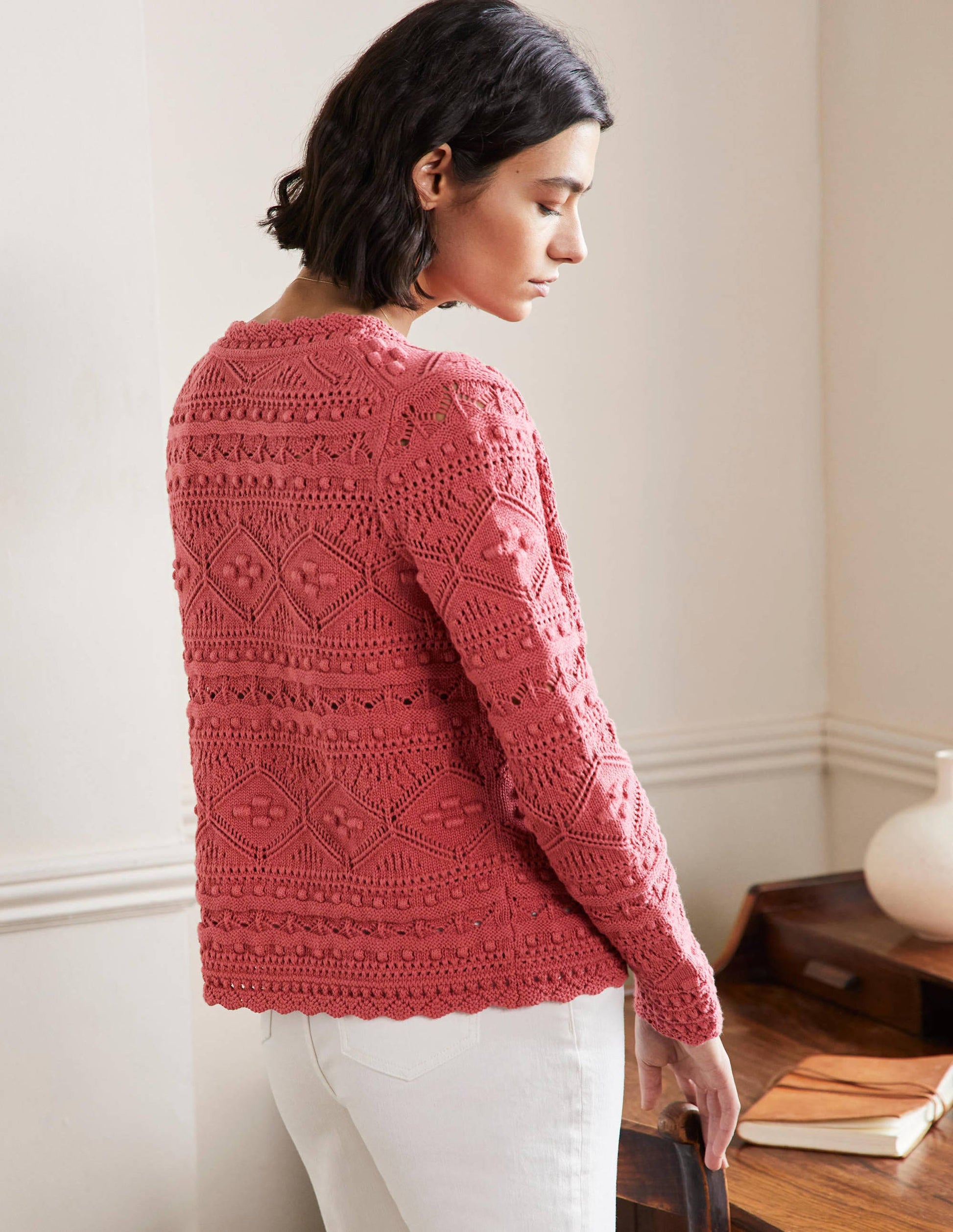 Claudia Textured Knit Cardigan-Dusty Red-3