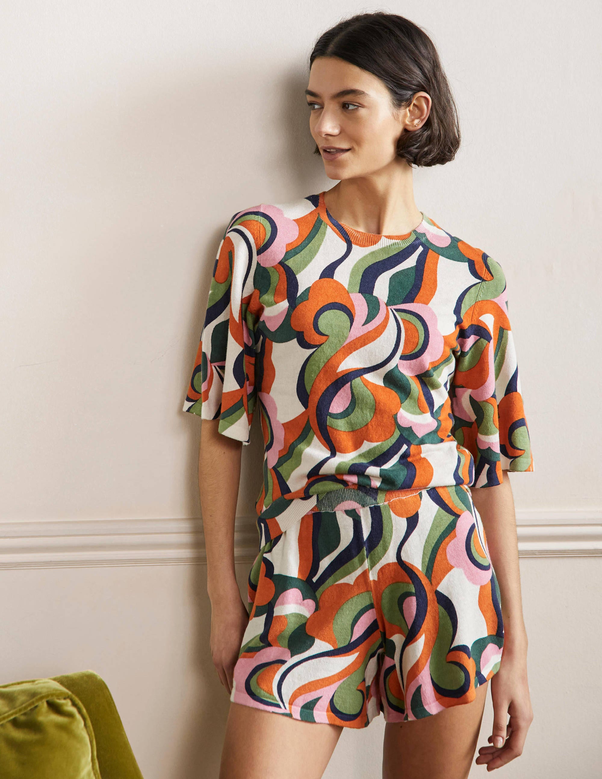 Cara Knitted T-Shirt-Abstract Swirl, Multi - Image 1