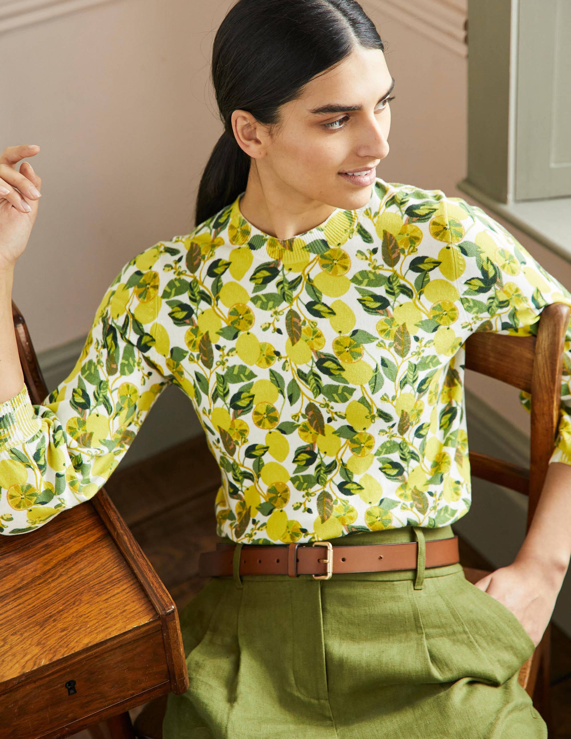 Printed Cotton Jumper-Ivory, Lemon Vine - Image 1