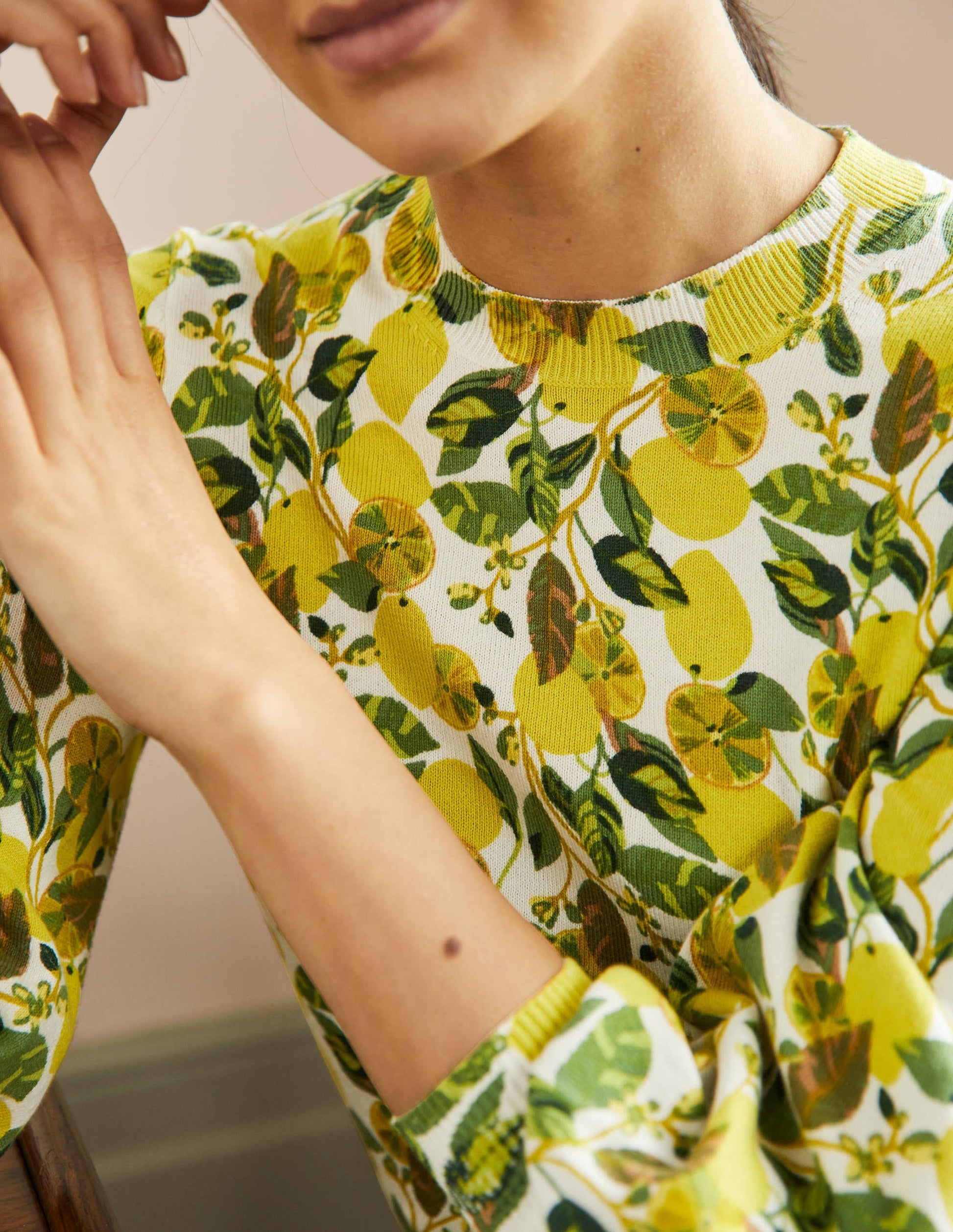 Printed Cotton Jumper-Ivory, Lemon Vine-2