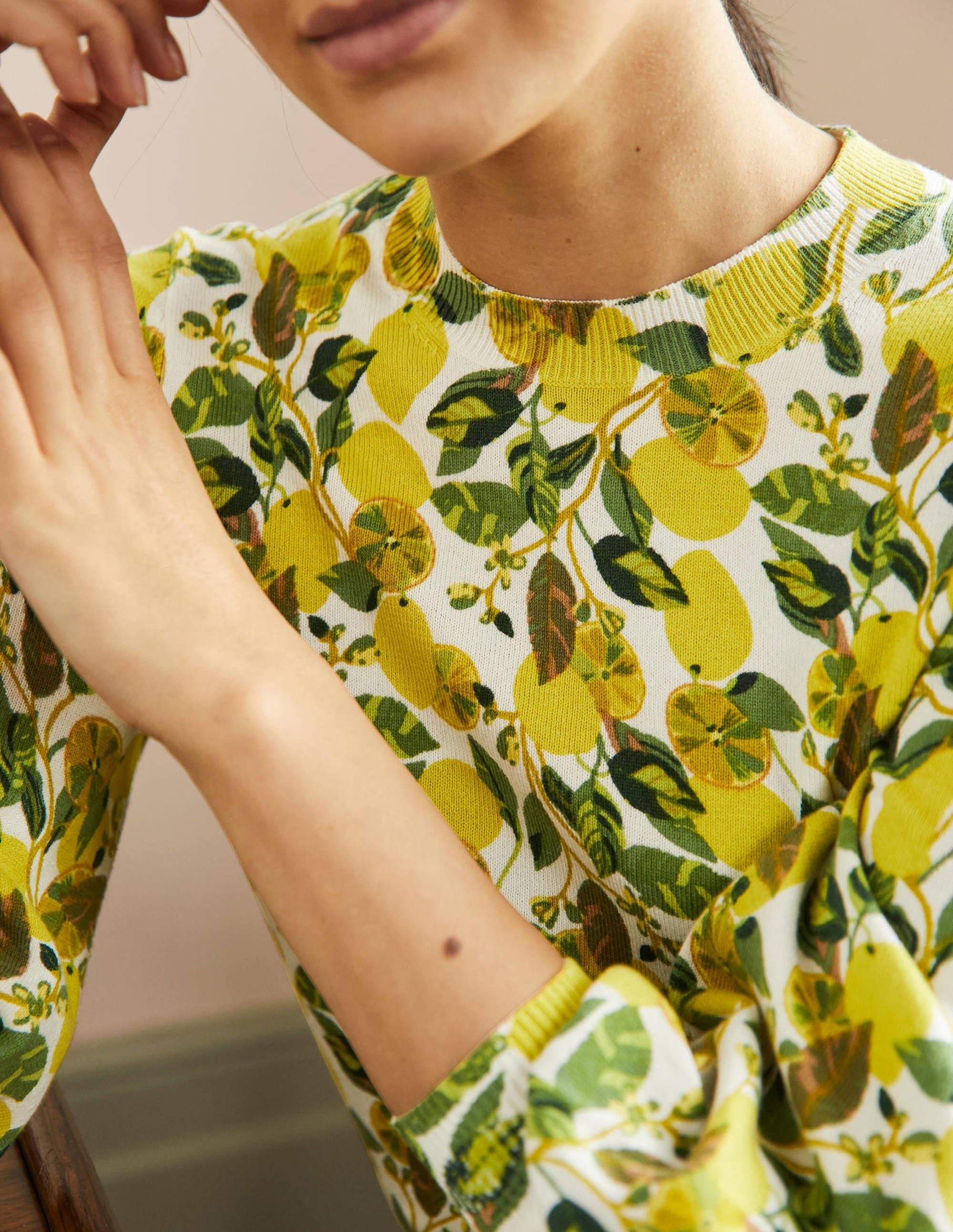 Printed Cotton Jumper-Ivory, Lemon Vine - Image 2