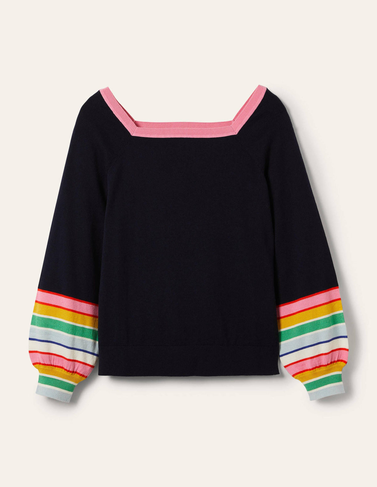 Striped Square Neck Jumper-Navy - Image 6