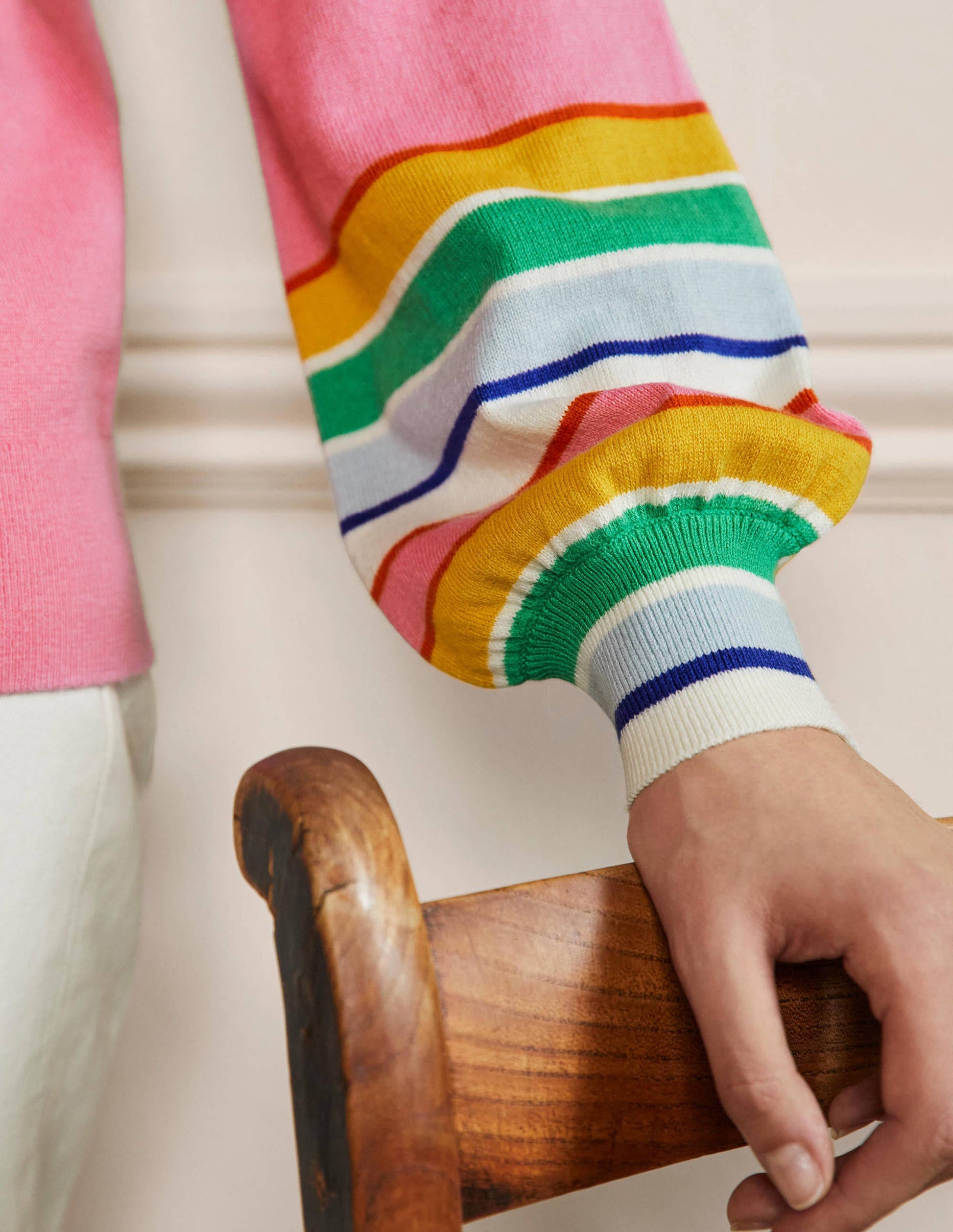 Striped Square Neck Jumper-Sachet Pink-2