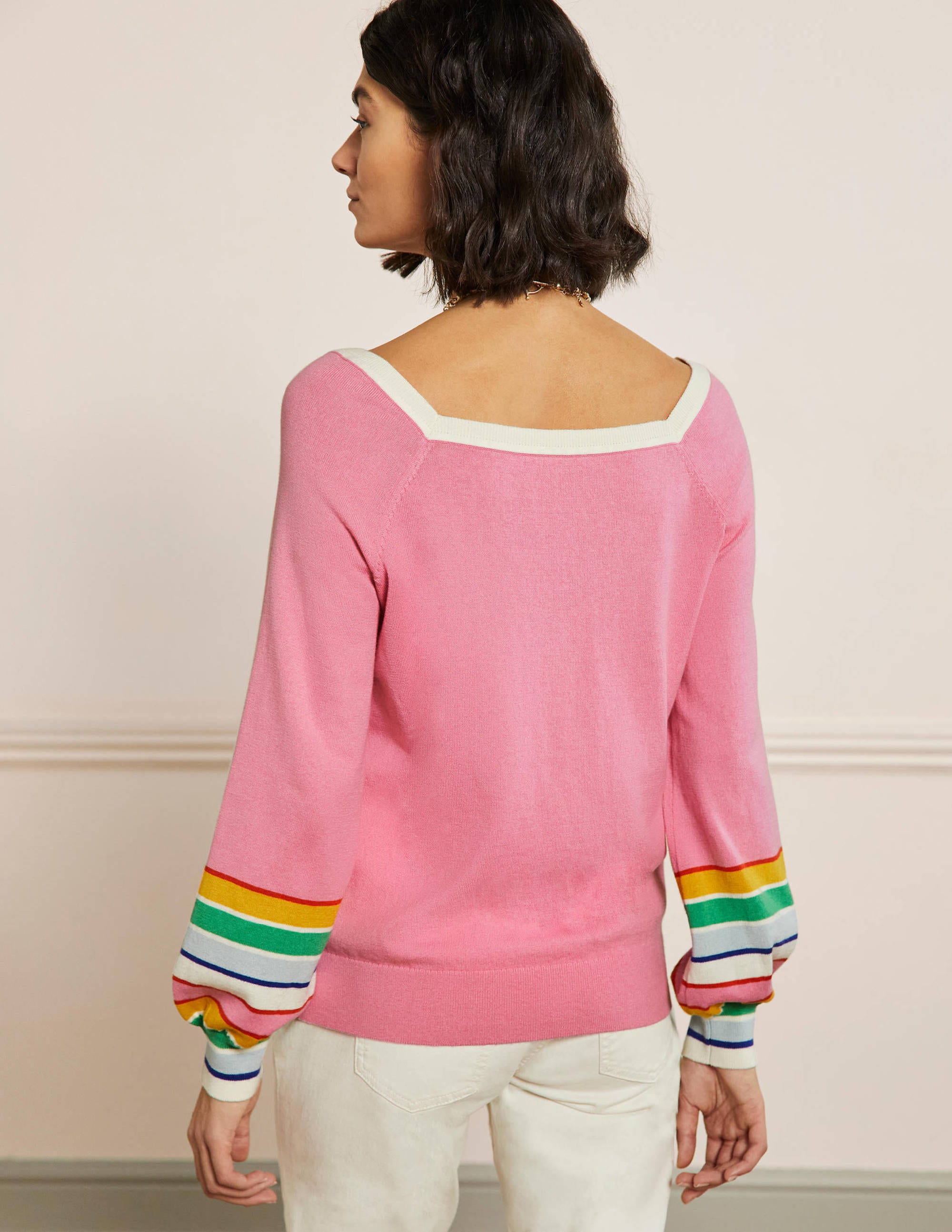 Striped Square Neck Jumper-Sachet Pink - Image 3