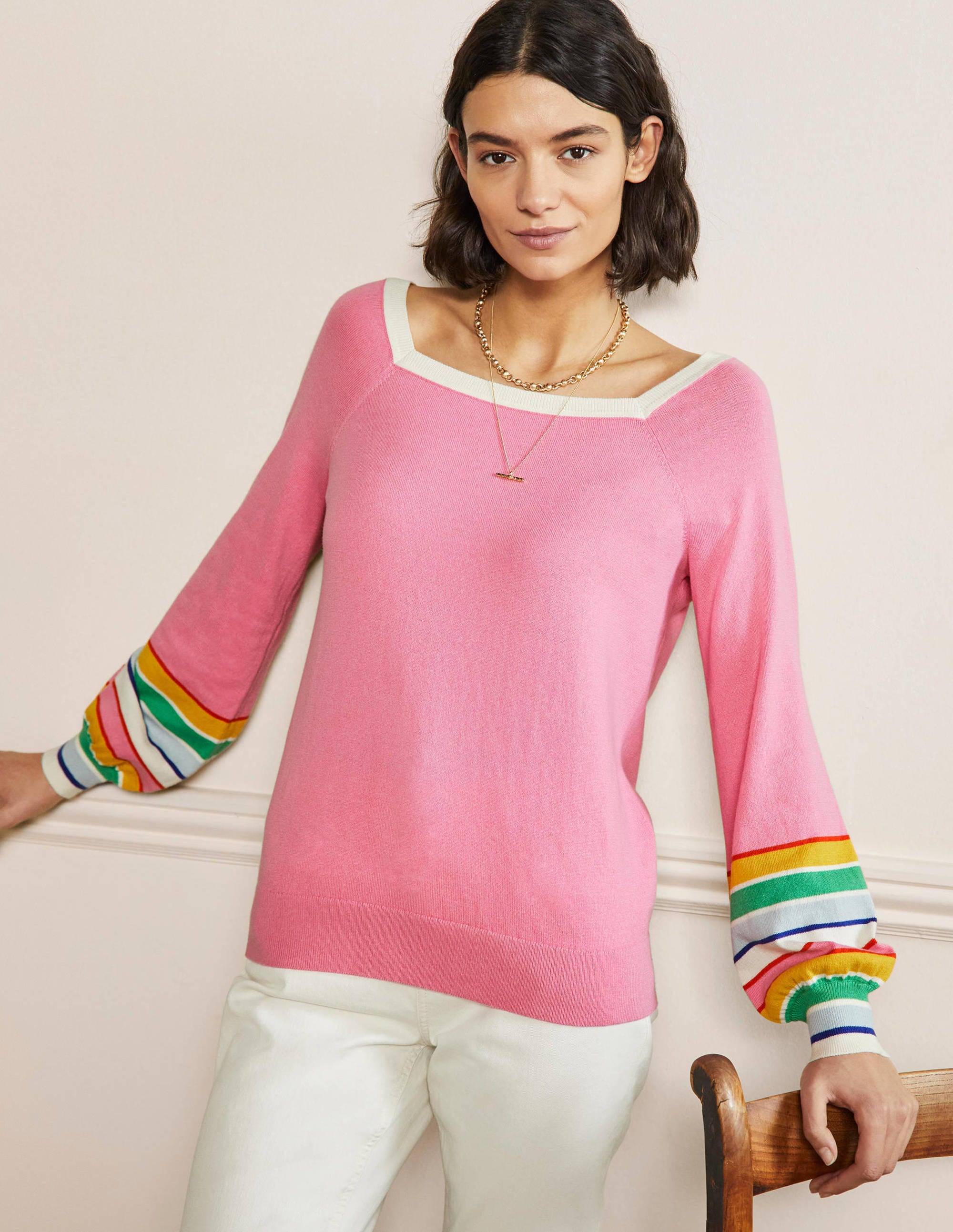 Striped Square Neck Jumper-Sachet Pink - Image 4