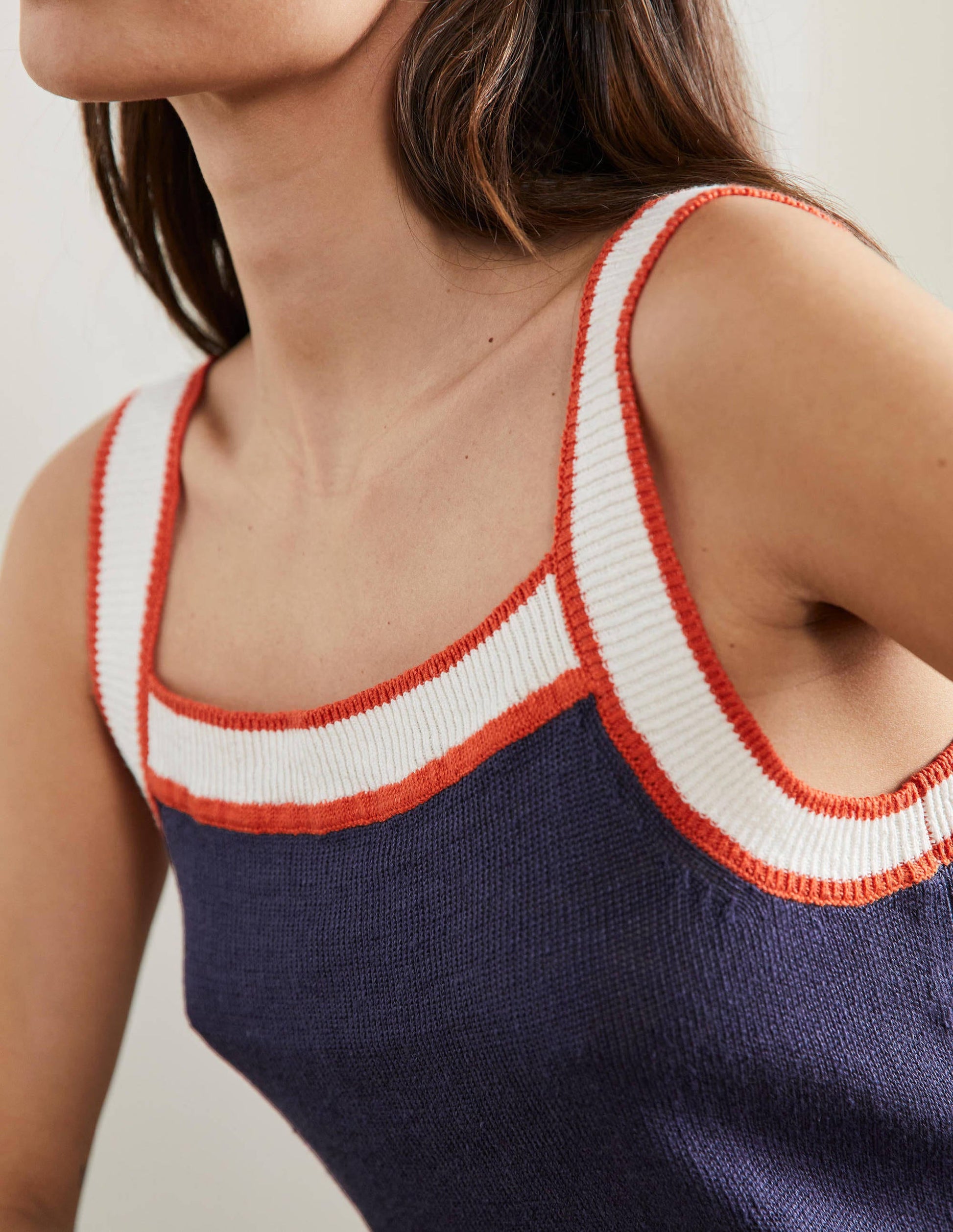 Square Neck Linen Vest-Navy-2
