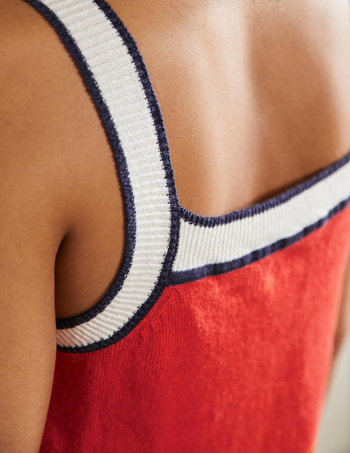 Square Neck Linen Vest-Bright Papaya-2