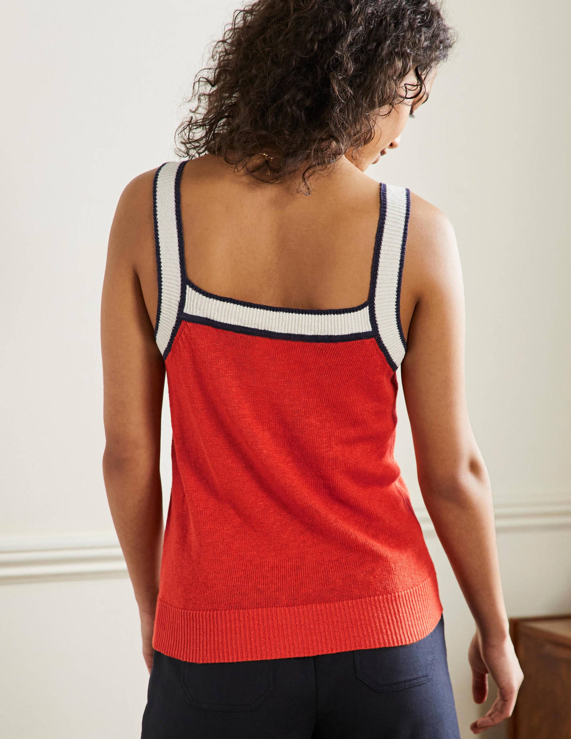 Square Neck Linen Vest-Bright Papaya - Image 3