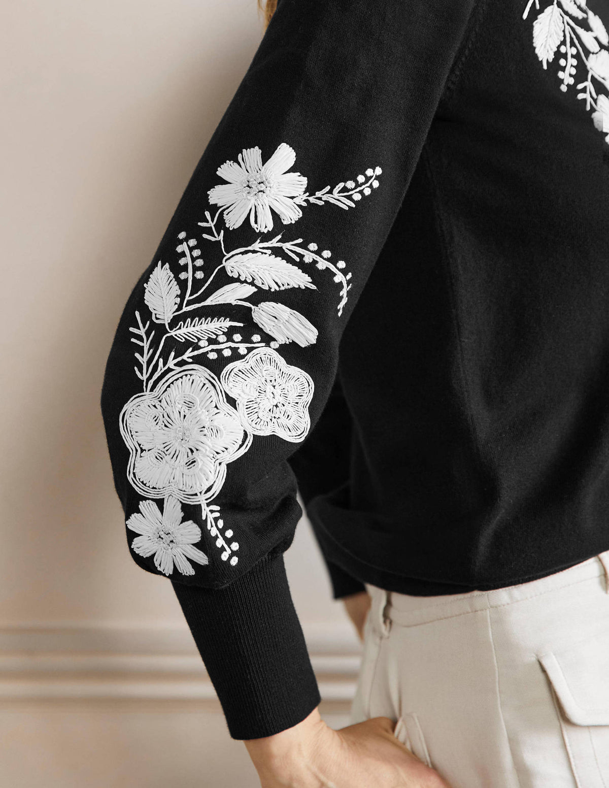 Embroidered Blouson Cardigan-Black - Image 2