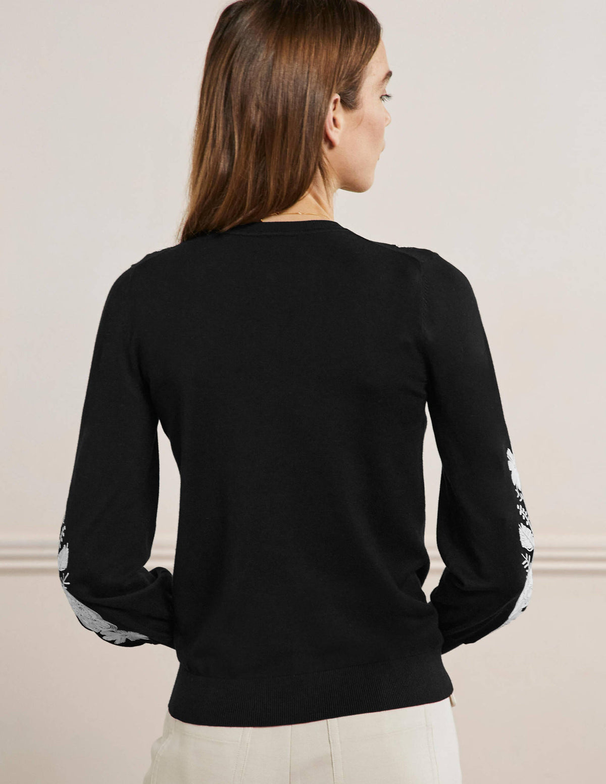 Embroidered Blouson Cardigan-Black-3