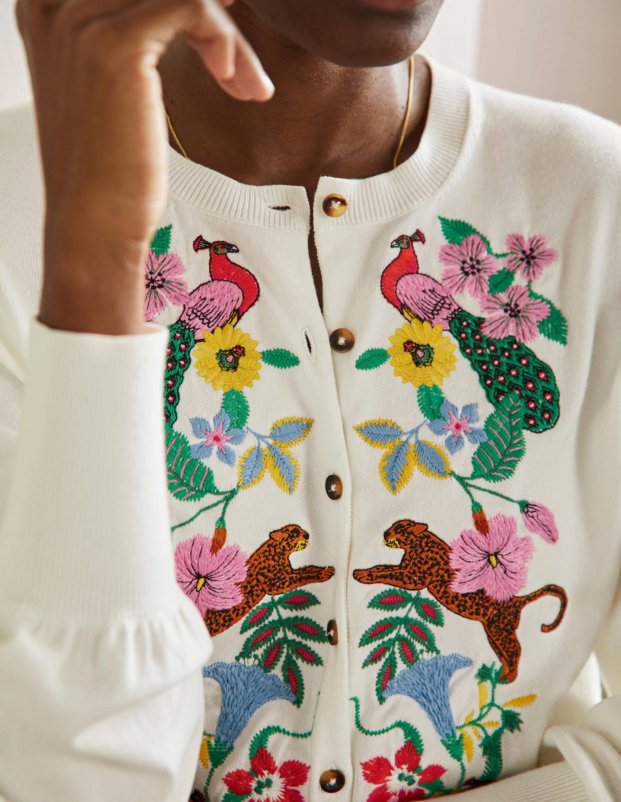 Embroidered Blouson Cardigan-Ivory - Image 2