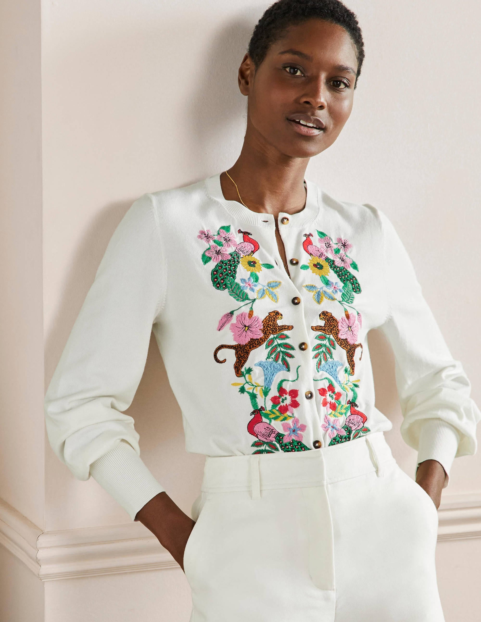 Embroidered Blouson Cardigan-Ivory - Image 4