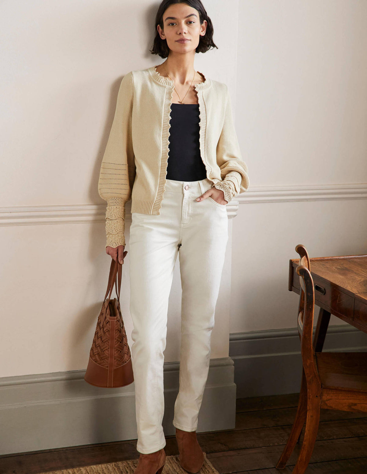 Sleeve Detail Knitted Cardigan-Oatmeal-4