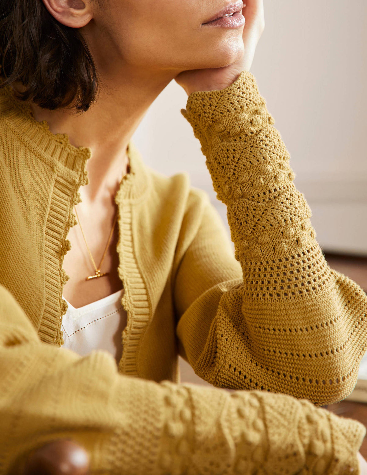 Sleeve Detail Knitted Cardigan-Butter - Image 2
