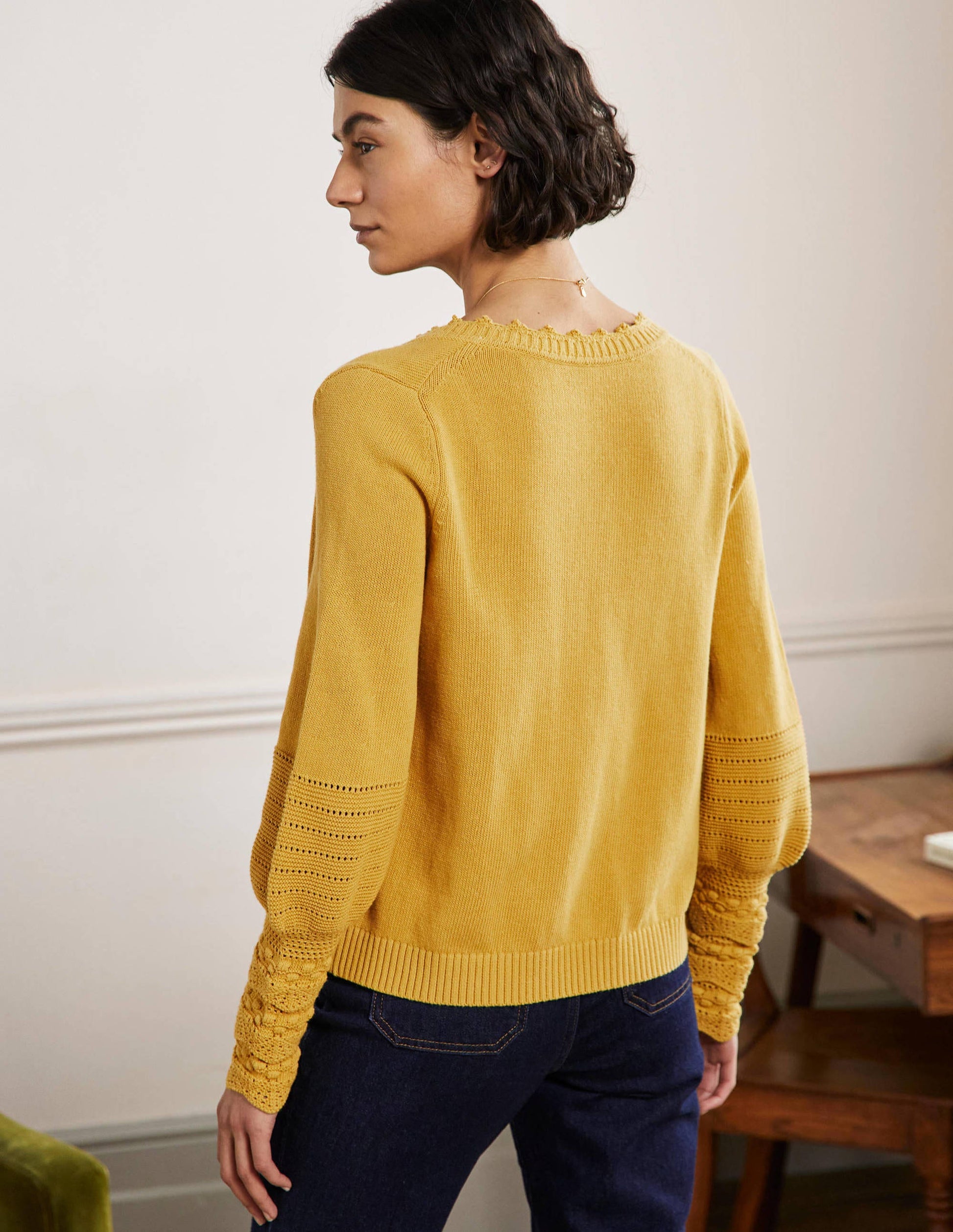 Sleeve Detail Knitted Cardigan-Butter-3
